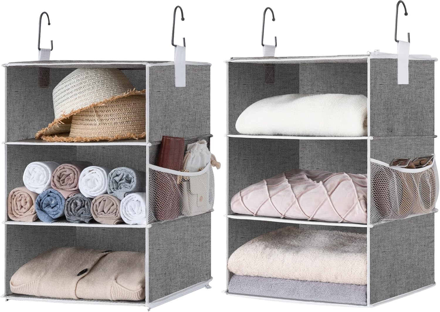 StorageWorks 6-Shelf Jumbo Closet Organizers, Two 3-Shelf Separable Hanging Shelves for Closet, 13" D x 15" W x 48 ¼"H，Gray