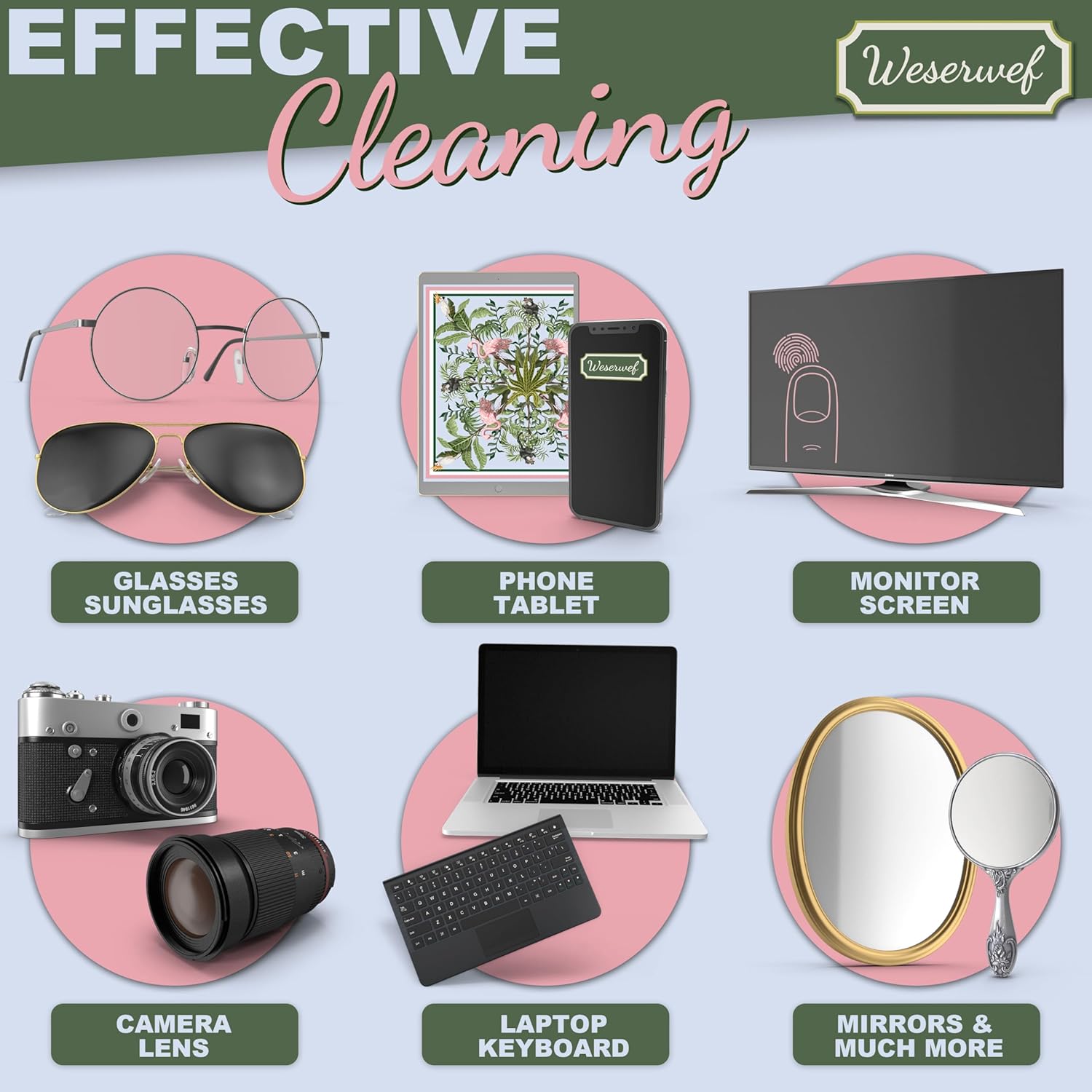 WESERWEF Design Microfiber Glasses Cleaning Cloth – Premium Cleaning Cloth for Eyeglasses, Screens, Tablets, Cameras & Lenses, 12" x 12", Ultra-Soft & Scratch-Free (Tropical World)