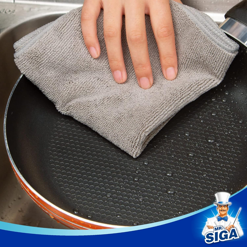 MR.SIGA Microfiber Cleaning Cloth, All-Purpose Microfiber Towels, Streak Free Cleaning Rags, Pack of 12, Grey, Size 32 x 32 cm(12.6 x 12.6 inch)