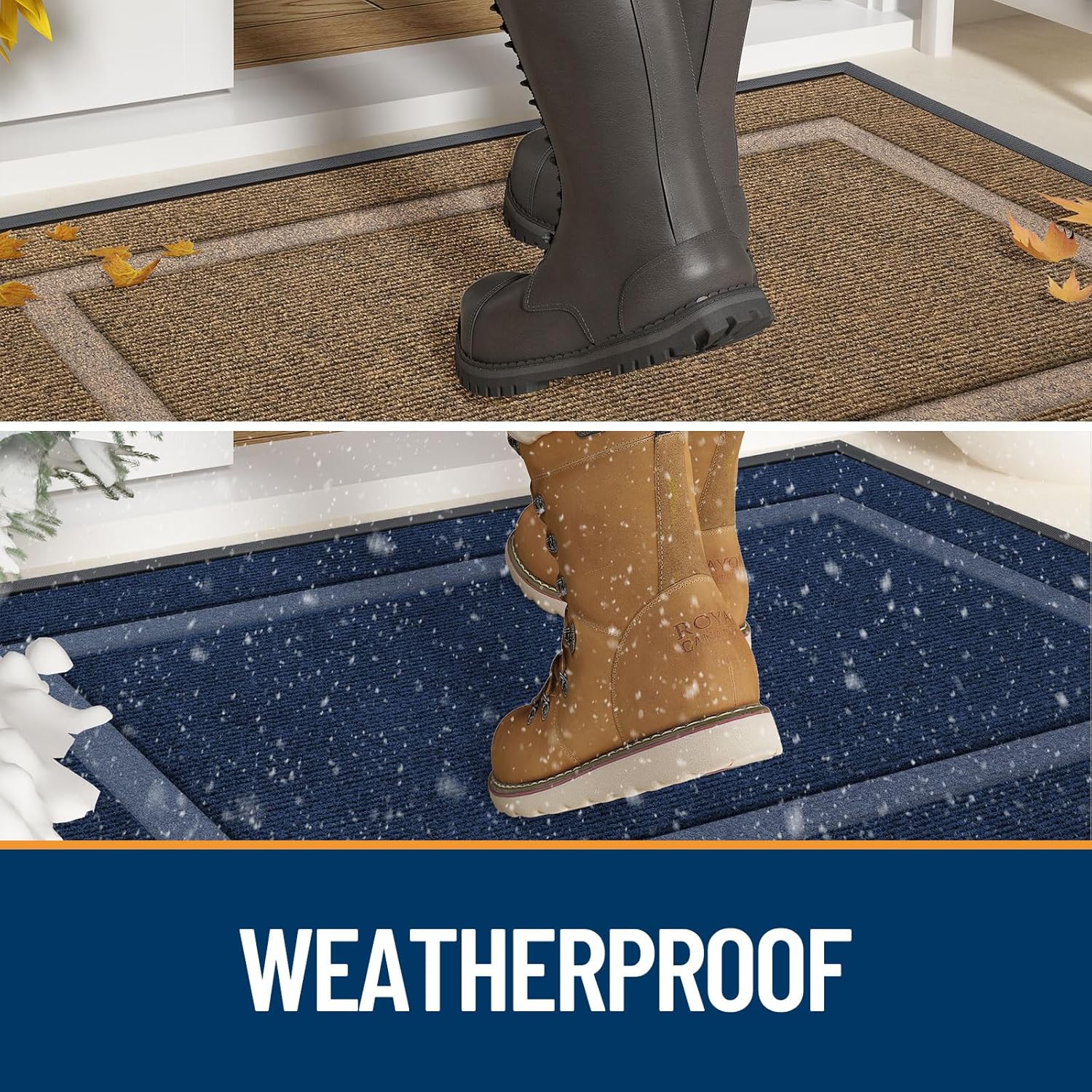 OLANLY Front Door Mat Indoor Outdoor Entrance, Waterproof All-Season, All-Weather Doormat, Sturdy Natural Rubber, Fade Resistant, Low Profile, Easy Clean Patio Porch Entryway Mat, 36x24, Blue