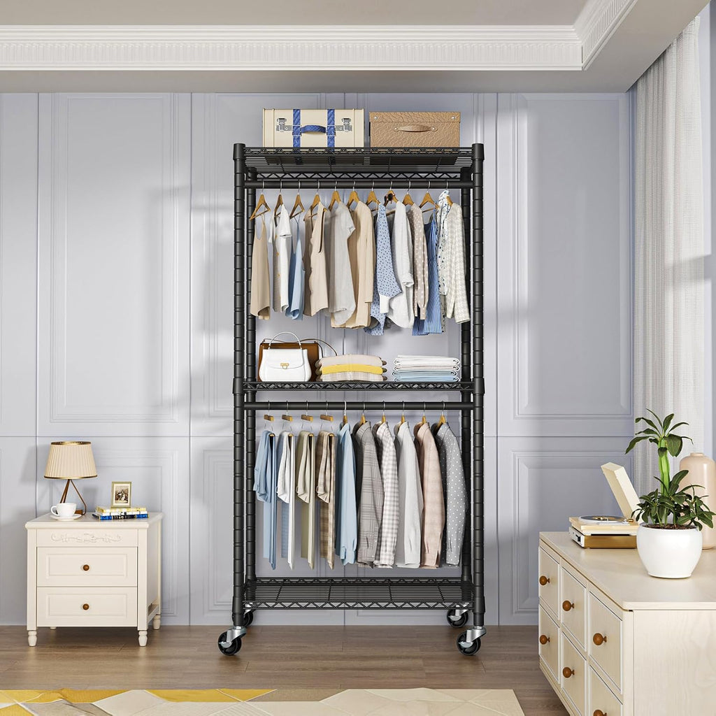 FUTASSI Heavy-Duty Portable Closet, 30"W x 14"D x 76"H, Black, Carbon Steel