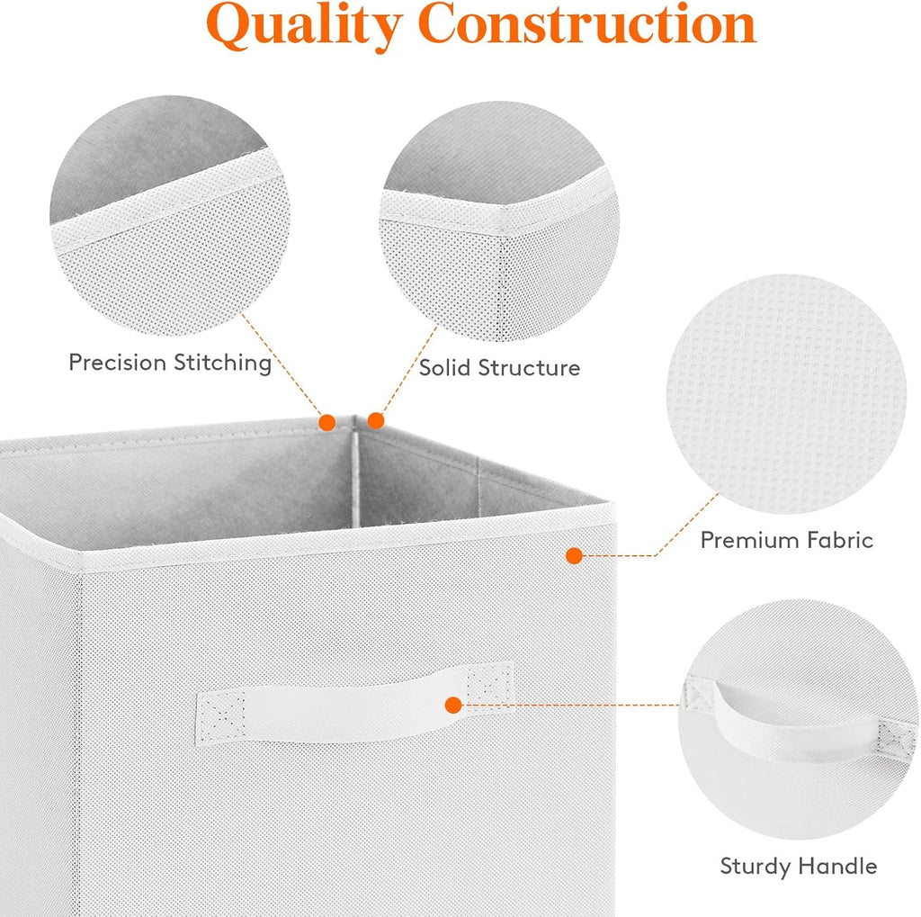 Lifewit Collapsible Fabric Storage Cubes Bins Set 11 Inch, Foldable Cubby Organizers Boxes, 6 Pack Organizing Baskets for Shelf, Closet, Utility Room, Storage Room, 18L White
