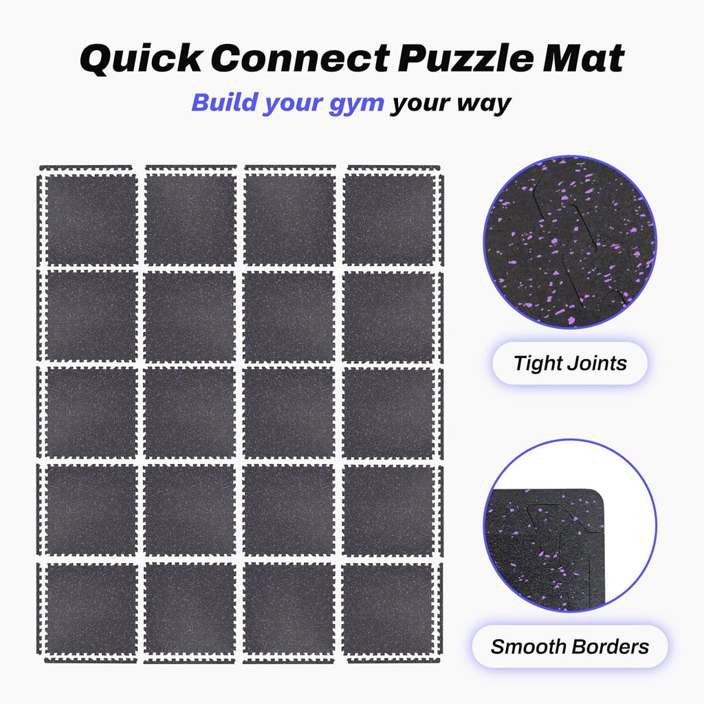 AIRHOP 0.56in Thick 96 Sq Ft Exercise Equipment Mats, 24 Tiles Upgraded Rubber Top with High Density EVA Foam, Large Interlocking Puzzle Gym Flooring for Home Gym, Heavy Weight Workout, 24 x 24in
