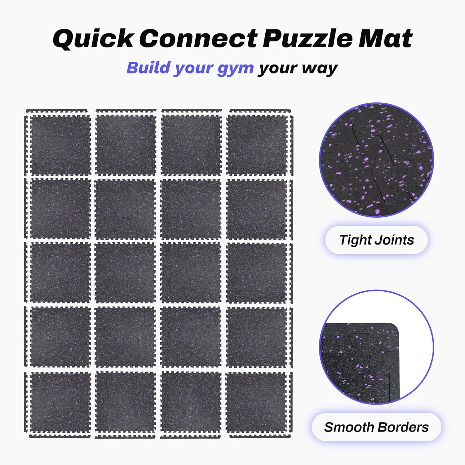 AIRHOP 0.56in Thick 96 Sq Ft Exercise Equipment Mats, 24 Tiles Upgraded Rubber Top with High Density EVA Foam, Large Interlocking Puzzle Gym Flooring for Home Gym, Heavy Weight Workout, 24 x 24in