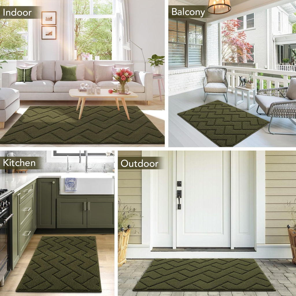 hicorfe Front Door Mat Outside Entrance,36"x59" Absorbent Muddy Dirt Resist Welcome Door Mats Outdoor Indoor,Stain and Fade Resistant,Non Slip Backing Entry Mat Doormat for Entryway(Oliver Green)