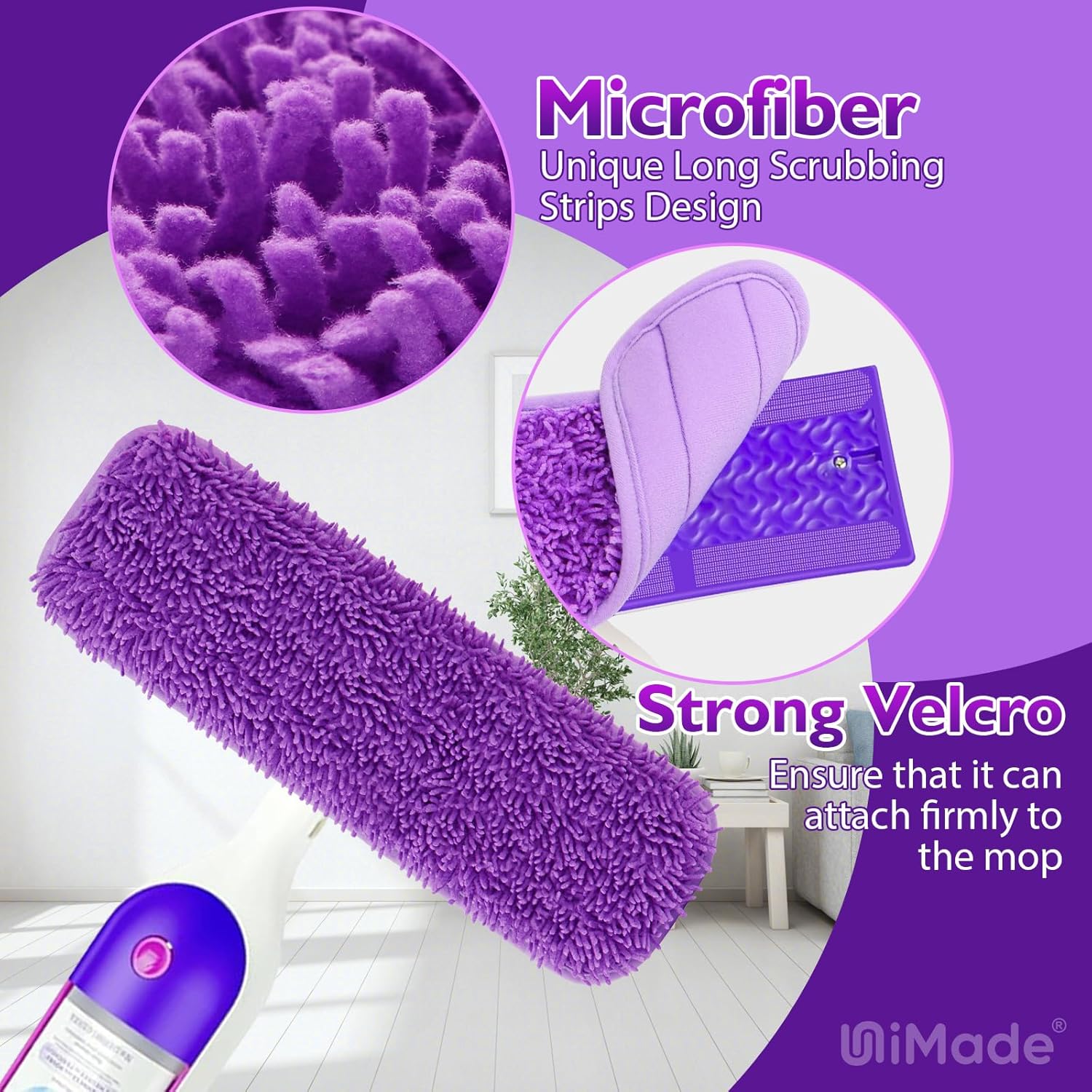 Reusable Mop Pads for Swiffer PowerMop, 8 Pack Microfiber Mop Pad Refill with Scrubber Strips for 13''-15'' SprayMop, Washable Mop Pads Use for Most Floor Types, Designed for Pets - Multicolor