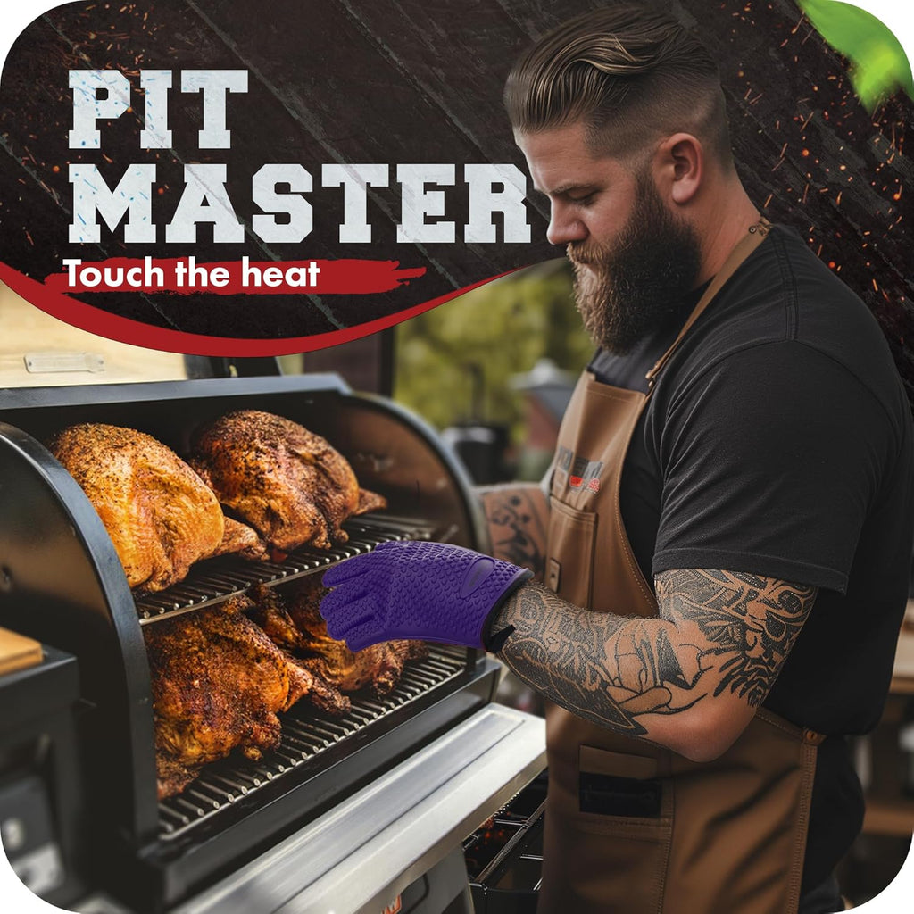 KITCHEN PERFECTION S Silicone Smoker Oven Gloves -Extreme Heat Resistant BBQ Gloves -Handle Hot Food Right on Your Grill Fryer Pit|Waterproof Oven Mitts |Superior Value Set+3 Bonuses