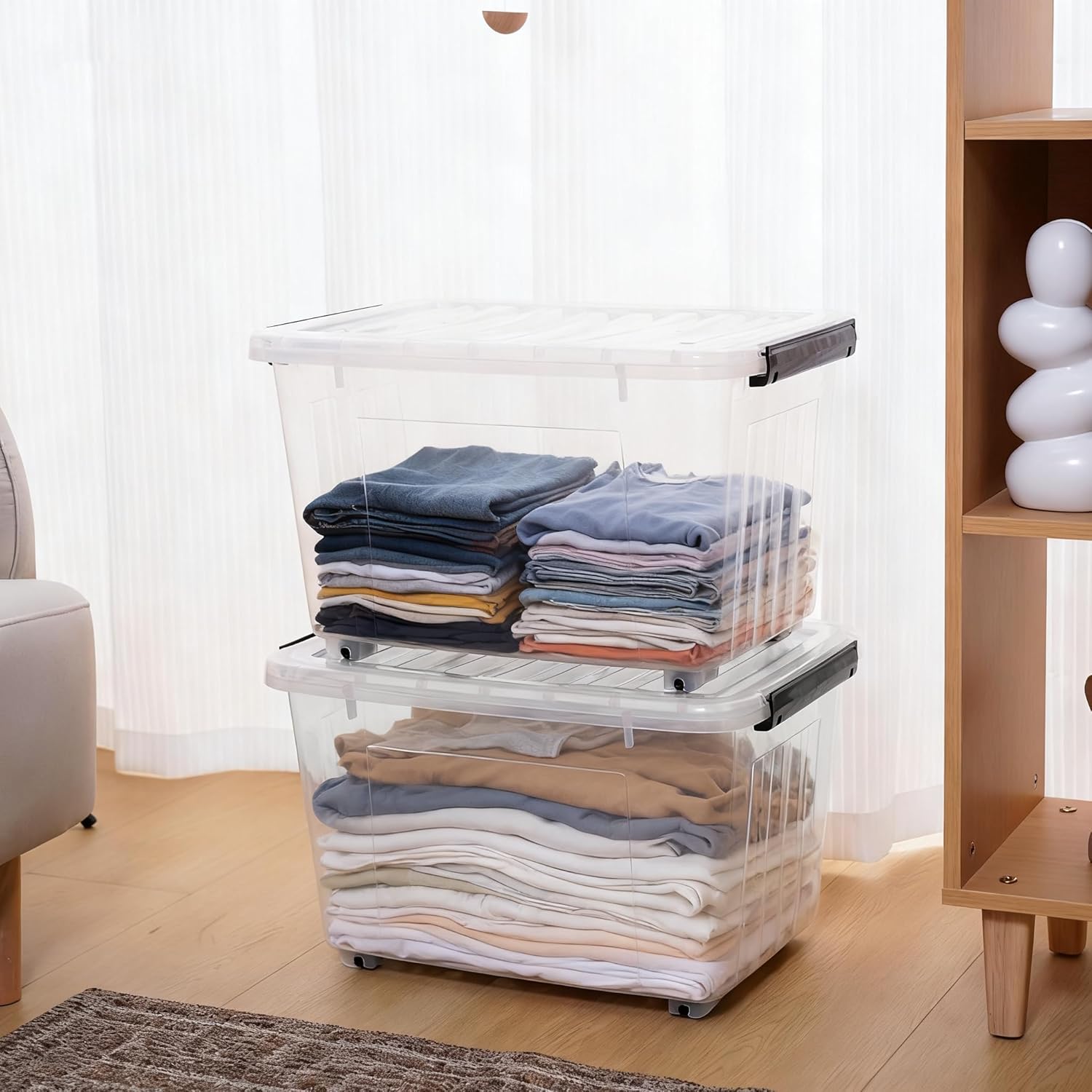 Citylife 54 QT Clear Plastic Storage Bins with Lids Stackable and Nestable Storage Boxes with Lids Large Plastic Storage Containers for Garage, Closet, Kitchen, 4 Packs