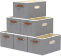 Yawinhe Fabric Storage Bins with Handles, Foldable Baskets for Shelves, Cubes with 3 Handles, Large Boxes for Clothes, Grey, 16.9''Lx11.8''Wx10.2''H, 6-Pack