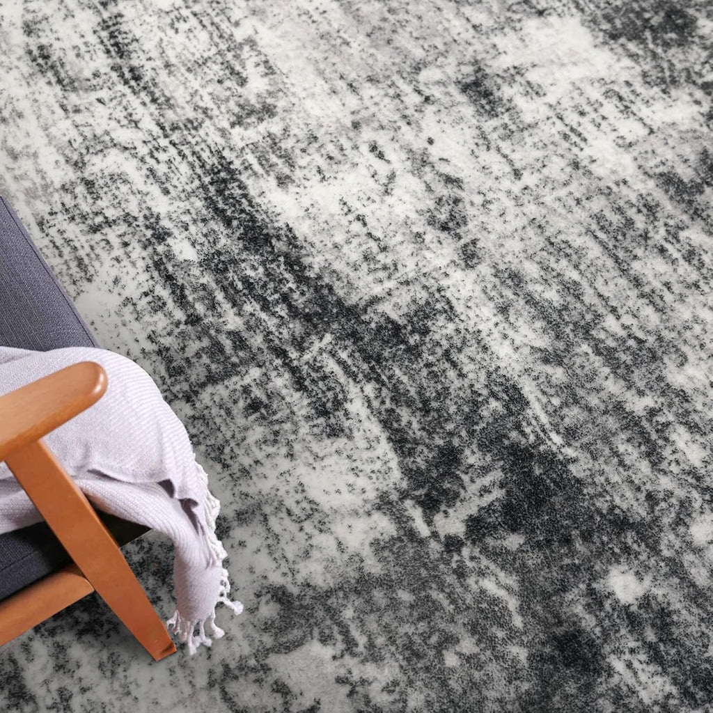 IOHOUZE Abstract Runner Rug 3x18 Ft Extra Long Washable Runners for Hallways, Non Slip Kitchen Runner Printed Faux Wool Entryway Runner Indoor, Modern Abstract Floor Carpet for Hall Stair, Black Grey