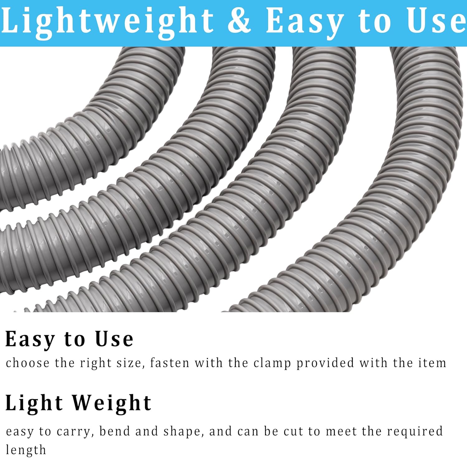 Dust Collection Hose 2.5 in × 5 ft Heavy Duty Flexible PVC Reinforced Thicken Helix Suction Discharge Corrugated Pipe Hose for Fume Dust Collector Fitting Wood Chip Saw (2.5 inch gray hose)
