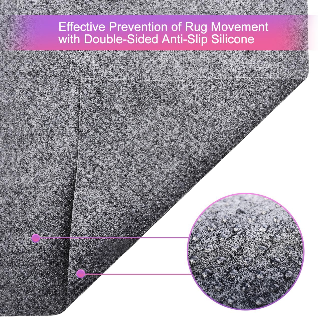Ultra Strong Anti-Slip Rug Felt Pad 2 x 8 ft for Hardwood Floors, Non Slip Area Gripper, Thin Profile Non Skid Carpet Mat Keep Your Rugs in Place- Gray