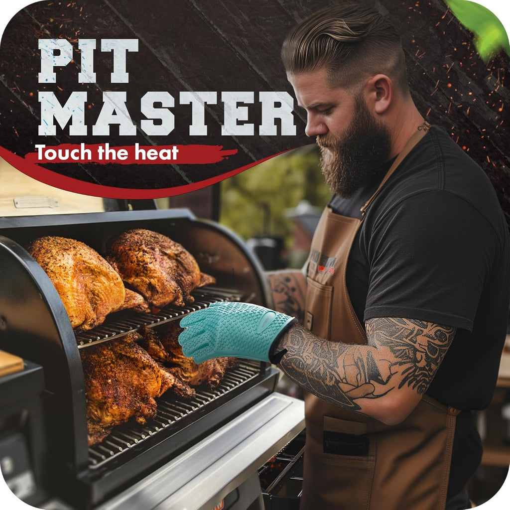 KITCHEN PERFECTION XL Silicone Smoker Oven Gloves -Extreme Heat Resistant BBQ Gloves -Handle Hot Food Right on Your Grill Fryer & Pit | Waterproof Oven Mitts Grill Gloves |Superior Value Set+3 Bonuses
