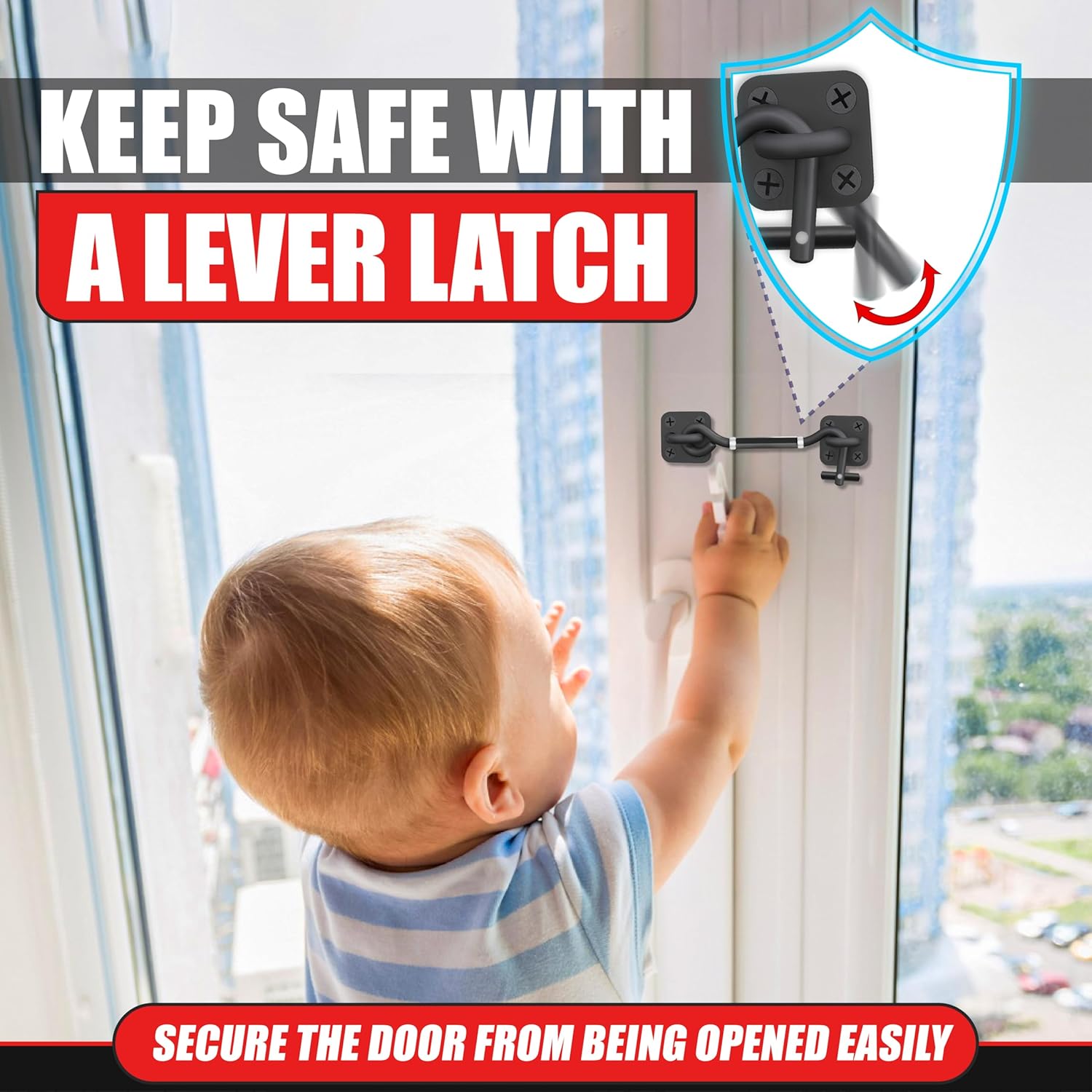 [Upgrade Adjustable] 6”-10” Cabin Hook Eye Latch Gate, Heavy Duty 4 Mounting Points Bracket, Barn Door Lock Latch, Durable Door Swivel Window Hook Lock for Sliding Door, Outdoor, Window, Cabinet