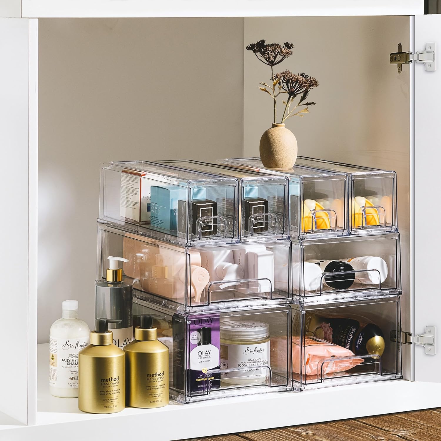 Sorbus Small Wide Clear Storage Drawers (2 Pack) – Stackable Storage Drawers for Pantry, Fridge, or Cabinet – Slide Out Clear Bins with Handles for Organizing