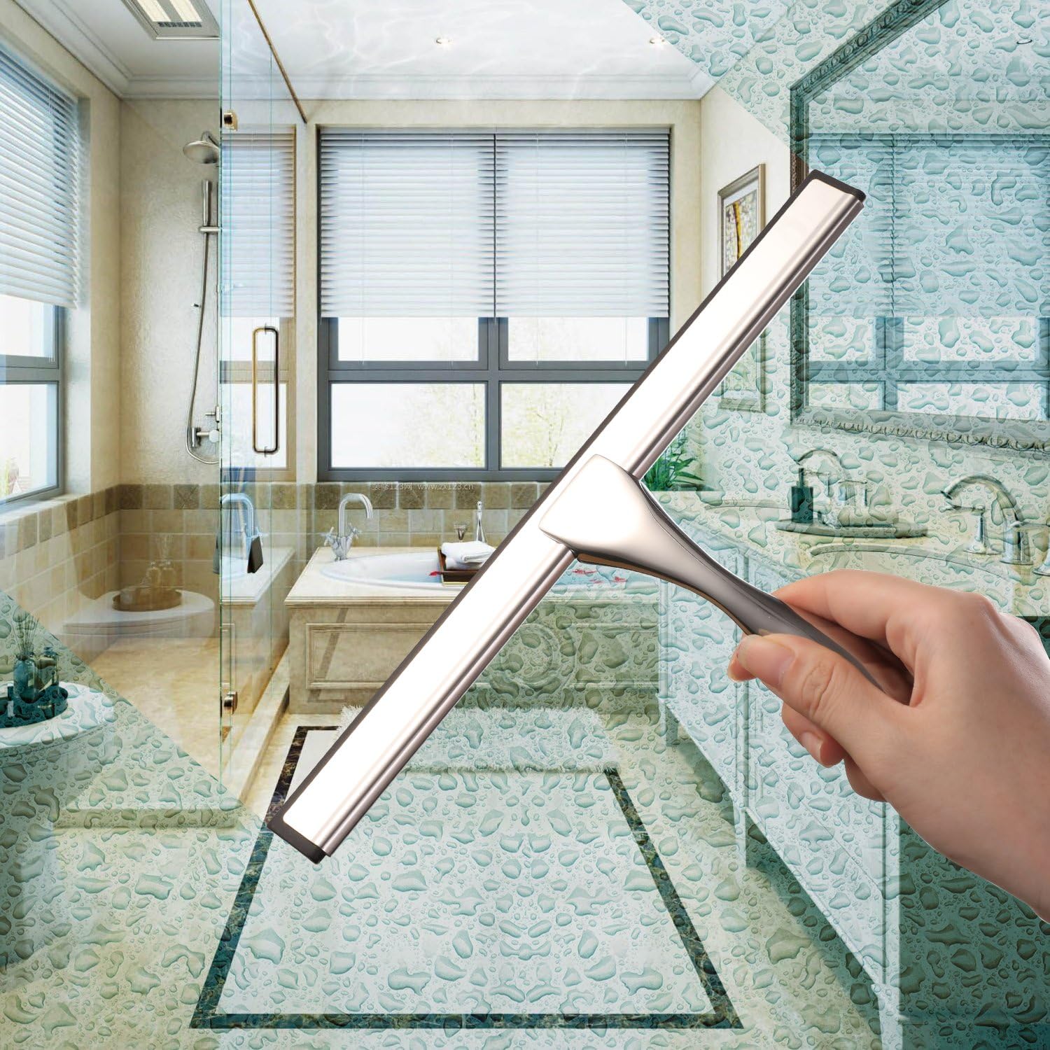 Hiware All-Purpose Shower Squeegee for Shower Doors, Bathroom, Window and Car Glass - Stainless Steel, 12 Inches
