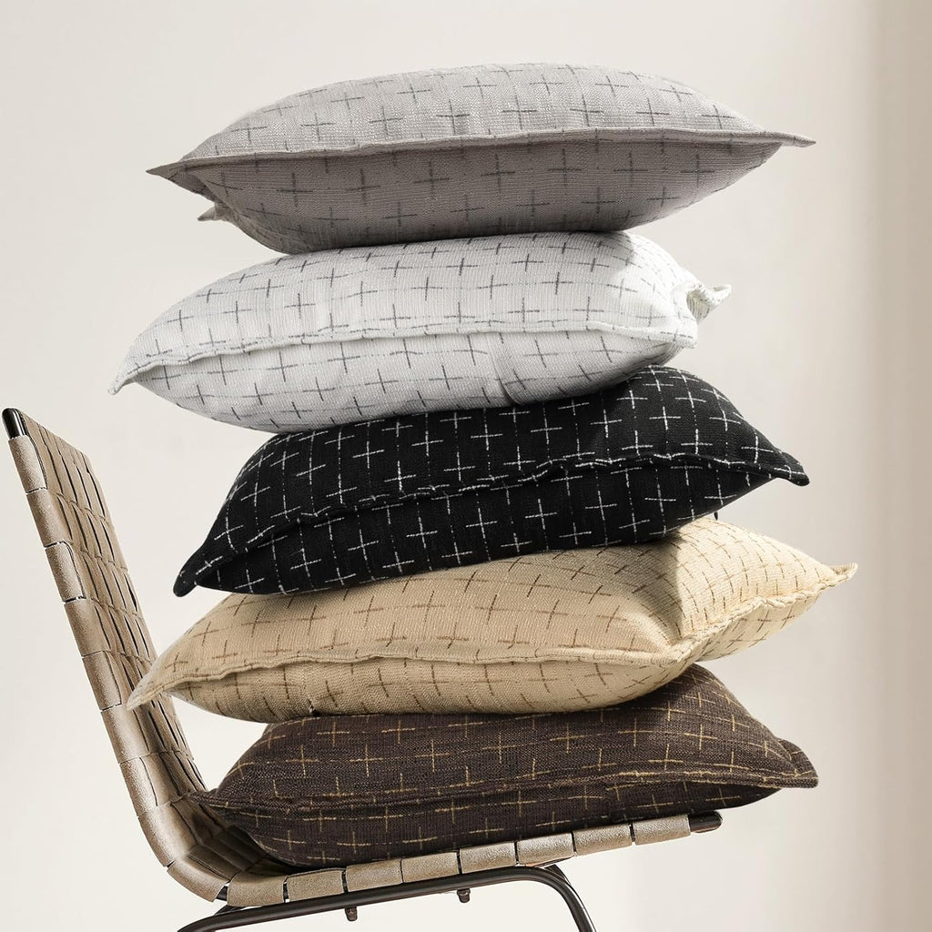 Pillow Covers 24x24 Set of 2 Soft Polyester Textured Pillow Covers with Stylish Flange Edge Cozy Farmhouse Throw Pillows for Couch Bed Sofa Living Room