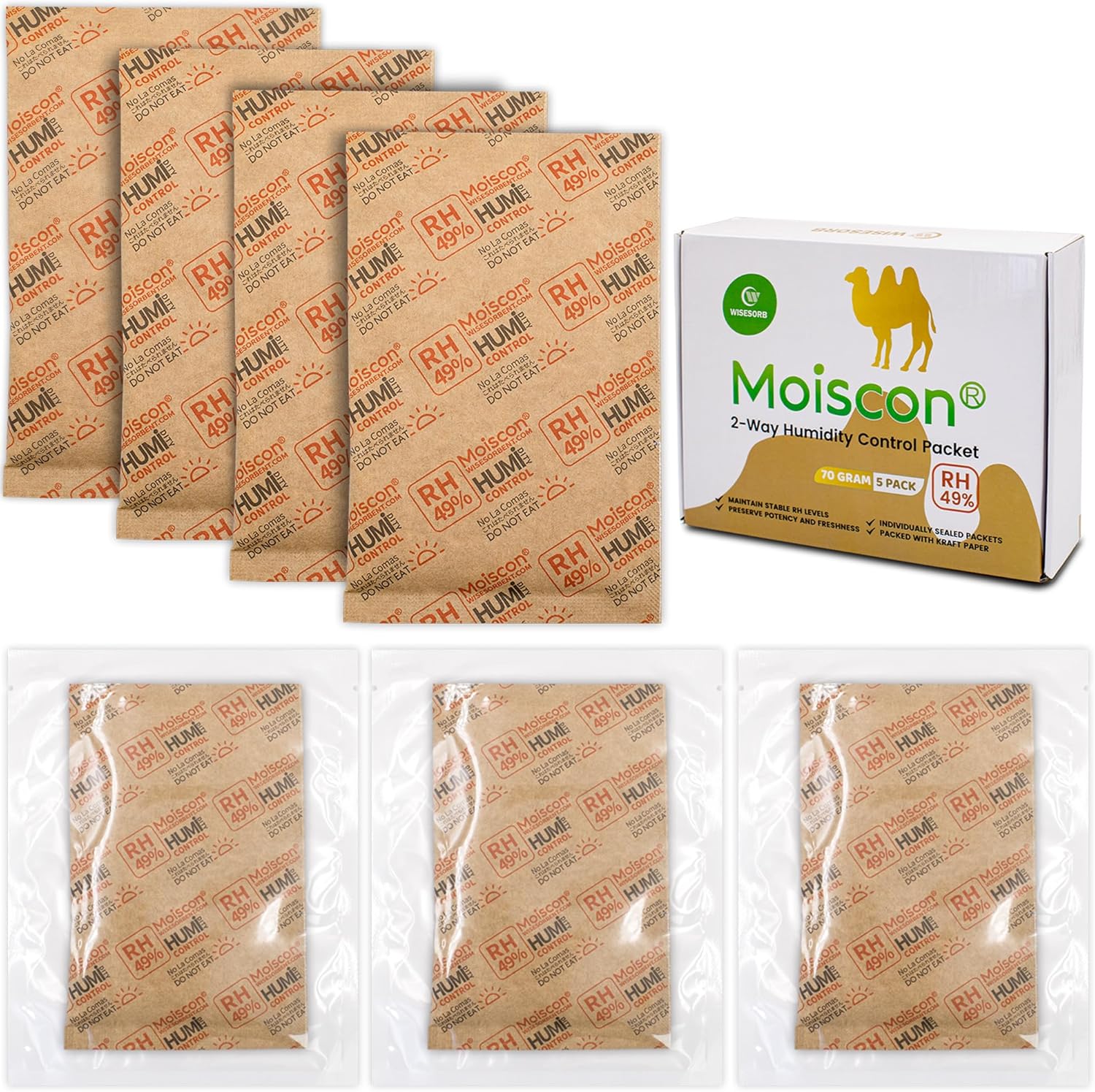 49% Two-Way Humidity Control Packs for Guitars & Wooden Instruments - 70g Moisture Absorbers Acoustic Guitar Humidifier for Case Maintenance - Individually Wrapped Hydration Packets[5 PACK]
