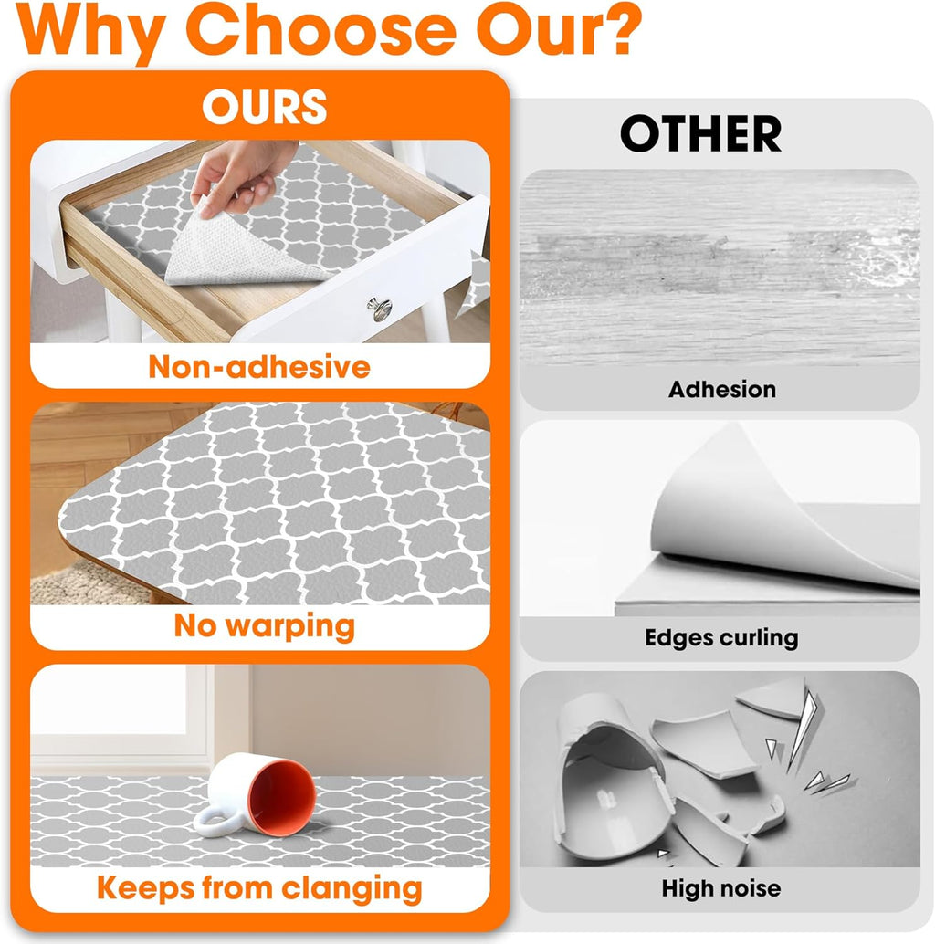 Shelf Liner for Kitchen Cabinets Non-Adhesive 12in X 10FT Cabinet Liners for Shelves Waterproof Thick Strong Grip Non Slip Drawer Liner Contact Paper for Cupboard Easy to Clean,Gray Lantern