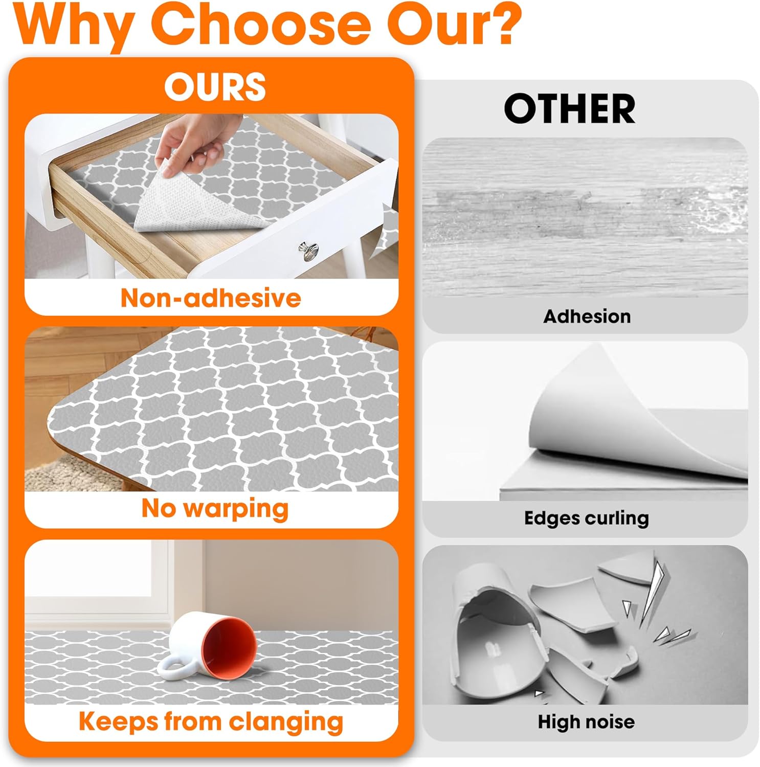 Shelf Liner for Kitchen Cabinets Non-Adhesive 12in X 10FT Cabinet Liners for Shelves Waterproof Thick Strong Grip Non Slip Drawer Liner Contact Paper for Cupboard Easy to Clean,Gray Lantern