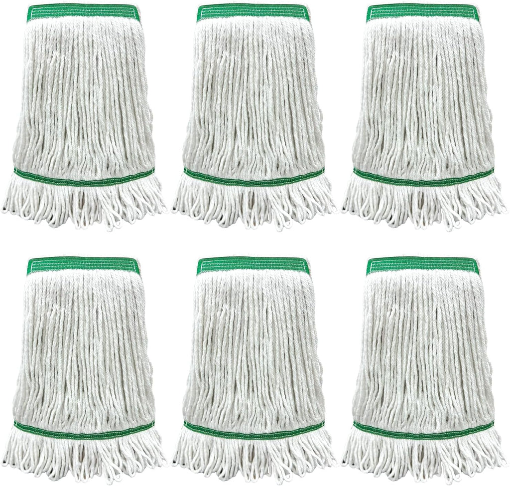 6 Pack Commercial Heavy Duty Mop Heads Heavy Cotton Looped End String Mop Head for Home Industrial Commercial Floor Cleaning Mop Head Replacement(White, Green)