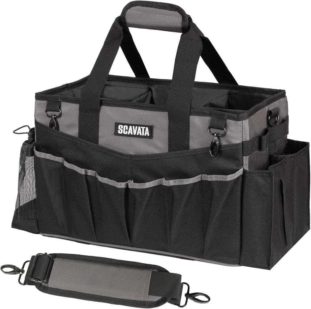 Wearable Cleaning Caddy Bag, Cleaning Caddy Supplies Organizer with Handle & Shoulder Straps for Housekeepers, Under Sink & Car Cleaning Tool Organizers with 4 Foldable Divider (DarkGrey)