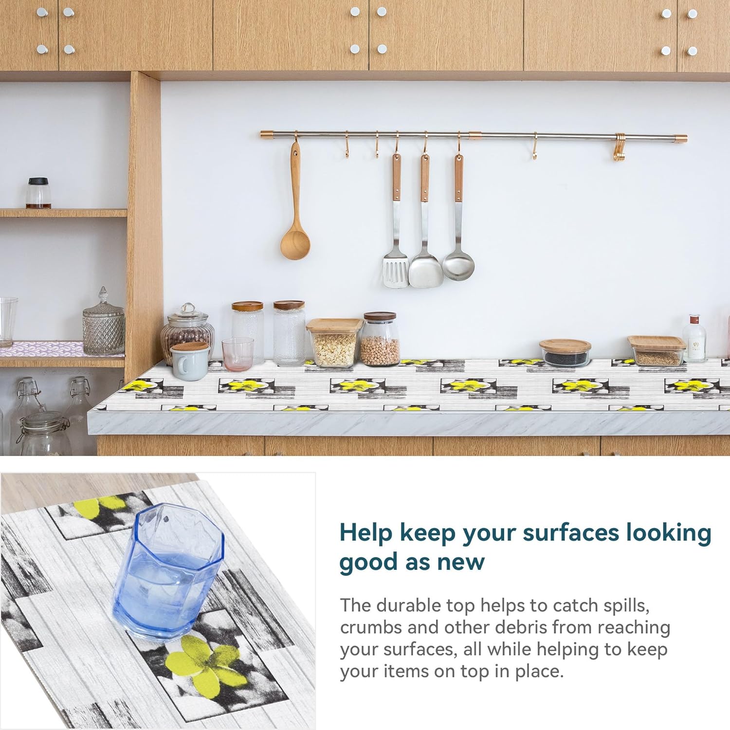 Shelf Liner 18" W x 384" L Long Non Adhesive Kitchen Drawer Liner, Waterproof Shelf Liner Durable Anti-Slip for Kitchen Cabinets