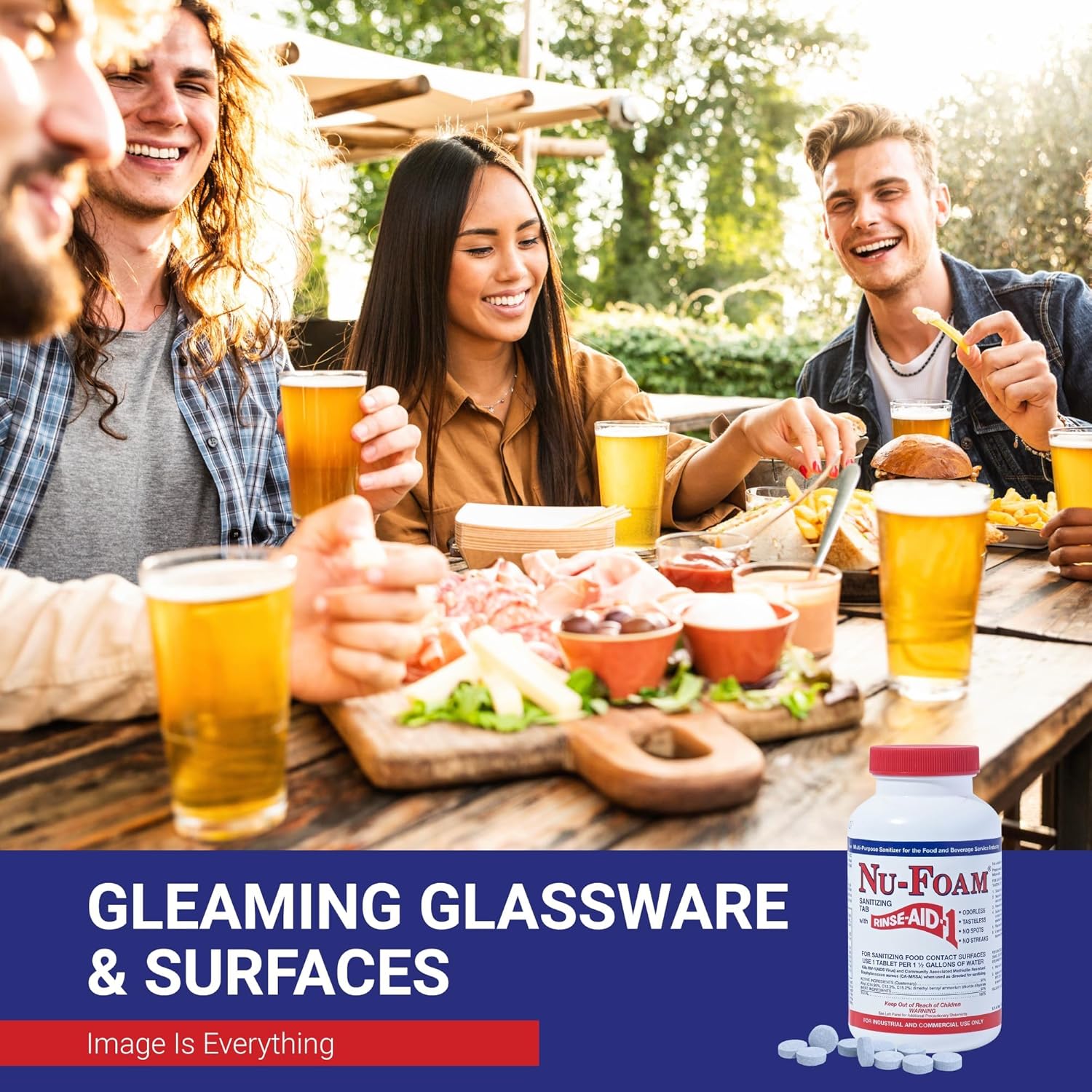Nu-Foam Sanitizing Tablets for Bar Glassware – Superior Rinse Aid - Hand Washing Bar, Tavern, Brewery Supplies - Spotless Serving Glasses - 6 Jars 600 Tablets/ 3600 Quarts (6 Pack 600 Tablets)