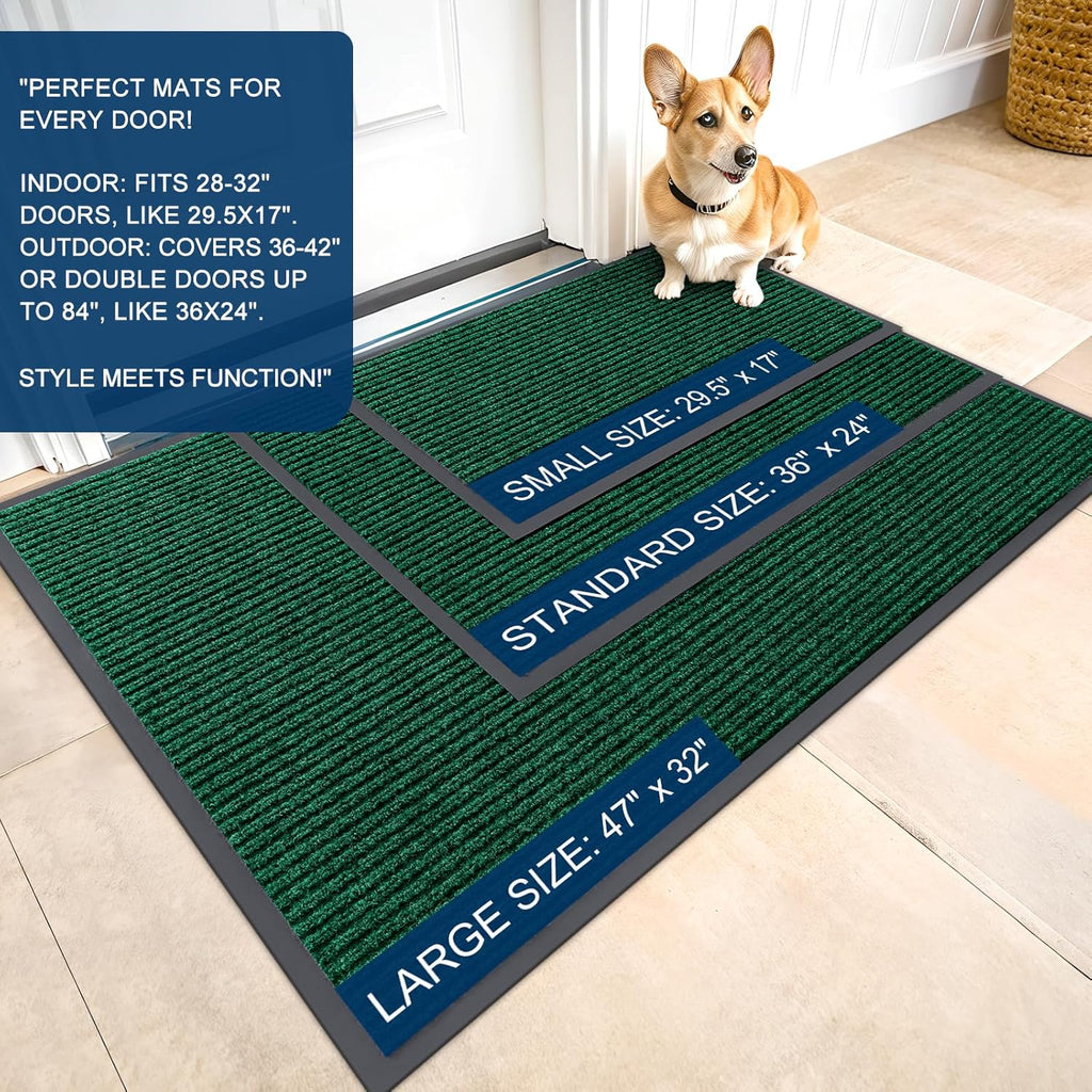OLANLY Front Door Mat Indoor Outdoor Entrance, Waterproof Heavy Duty Doormat, Fade Resistant, Low Profile, Easy Clean Patio Porch Welcome Floor Mats for Entry, 29.5x17, Green