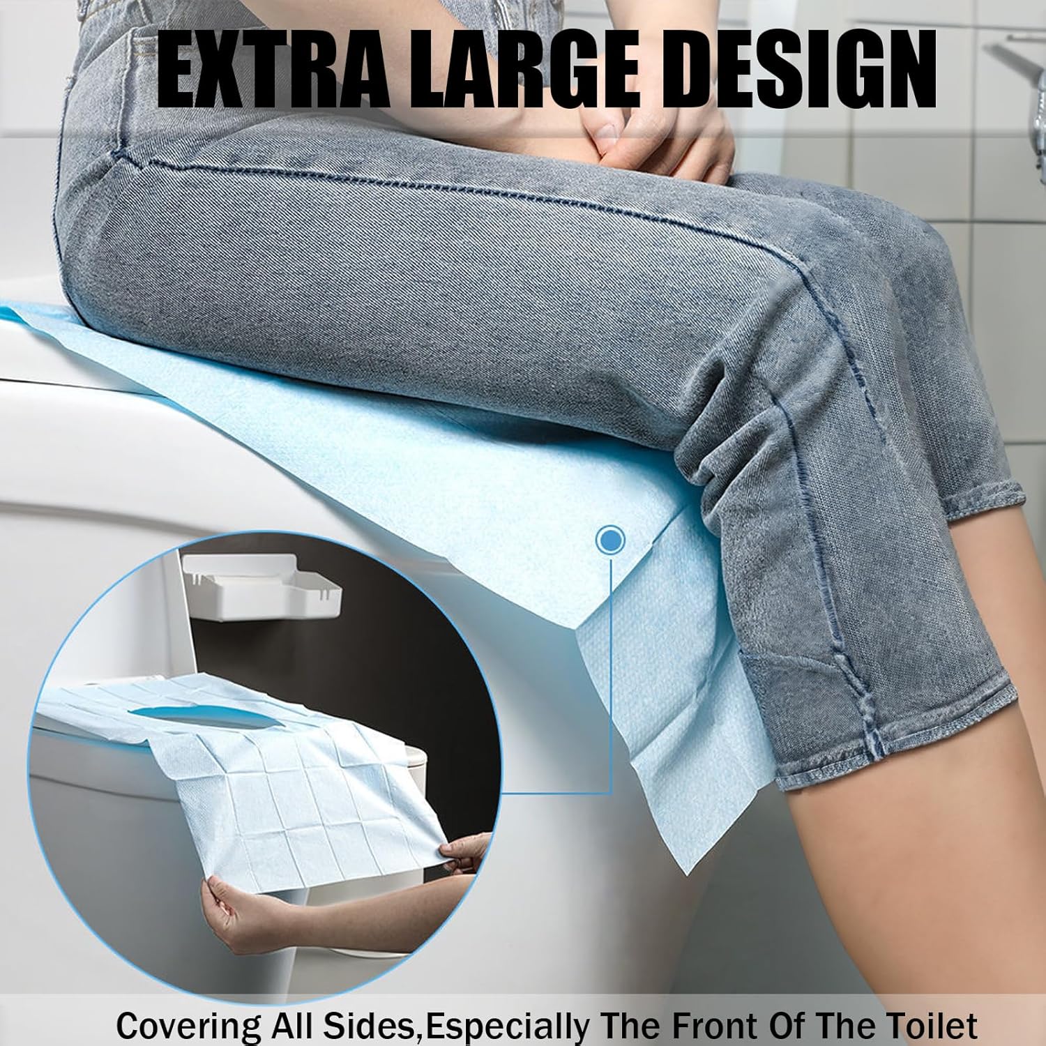 50 Pack Toilet Seat Covers Disposable 16x24 Inch XL Portable Toilet Liners Travel Seat Cover for Outdoors,Hotel, Hospital, Travel, Public Toilet Seat Cover (50pack, BLUE)