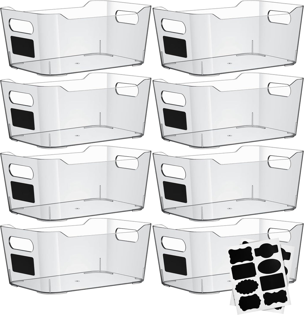 Clear Plastic Storage Bins with Labels, Pantry Organizers and Storage Containers Fridge Organizer Bins Kitchen Cabinet Organization for Organizing Medicine Cabinet Organizer Bin Bathroom Refrigerator