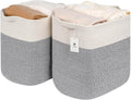 Storage Baskets for Clothes Fabric Cotton Rope Storage Basket with Handles, Decorative Woven Basket for Living Room,Closet Organizer Blankets, and 2bags (Silver Gray, L14×W11×H14)