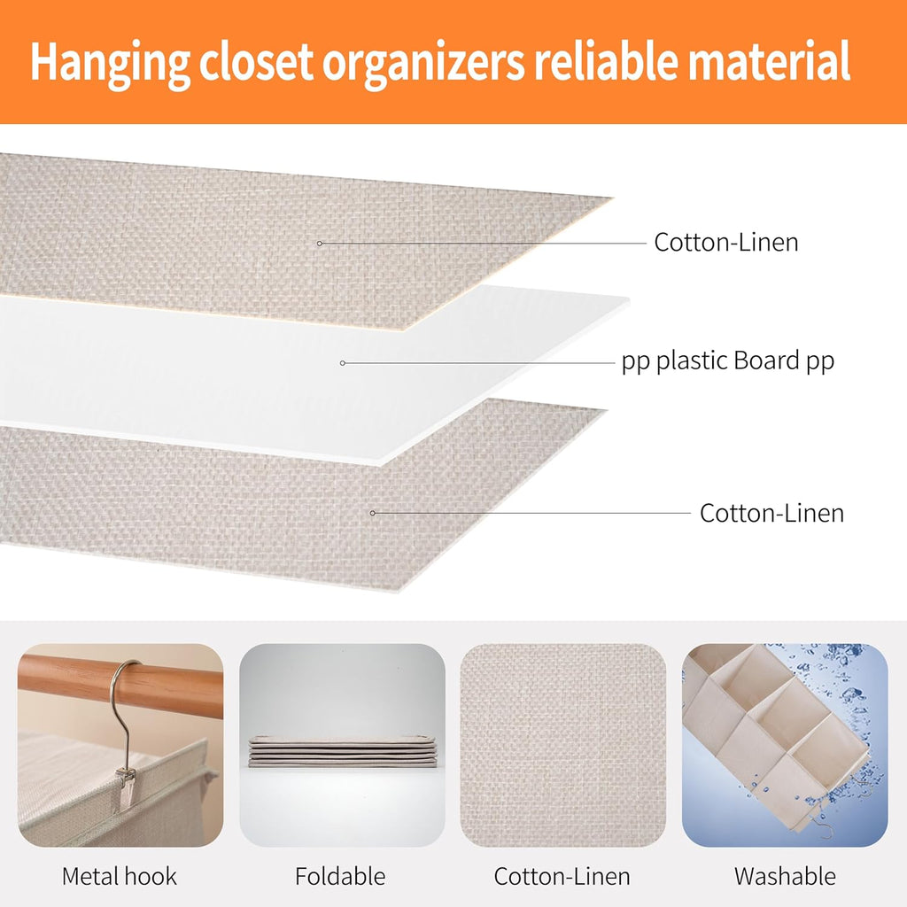 Large Hanging Sweater Organizer for Closet,Collapsible 6-Shelf Hanging Closet Shelves with Drawers, Washable (Beige -6 Shelf-2 d)