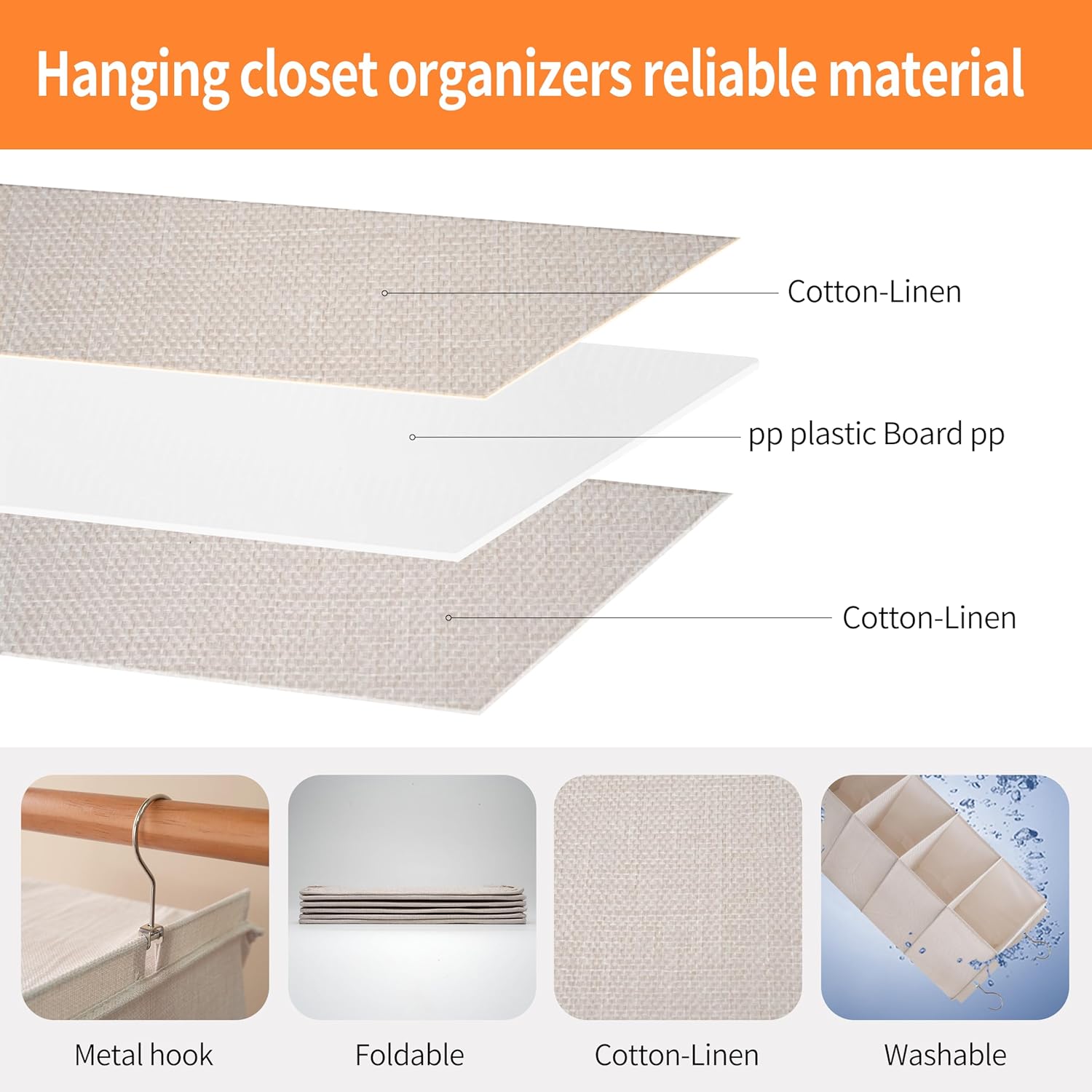 Large Hanging Sweater Organizer for Closet,Collapsible 6-Shelf Hanging Closet Shelves with Drawers, Washable (Beige -6 Shelf-2 d)