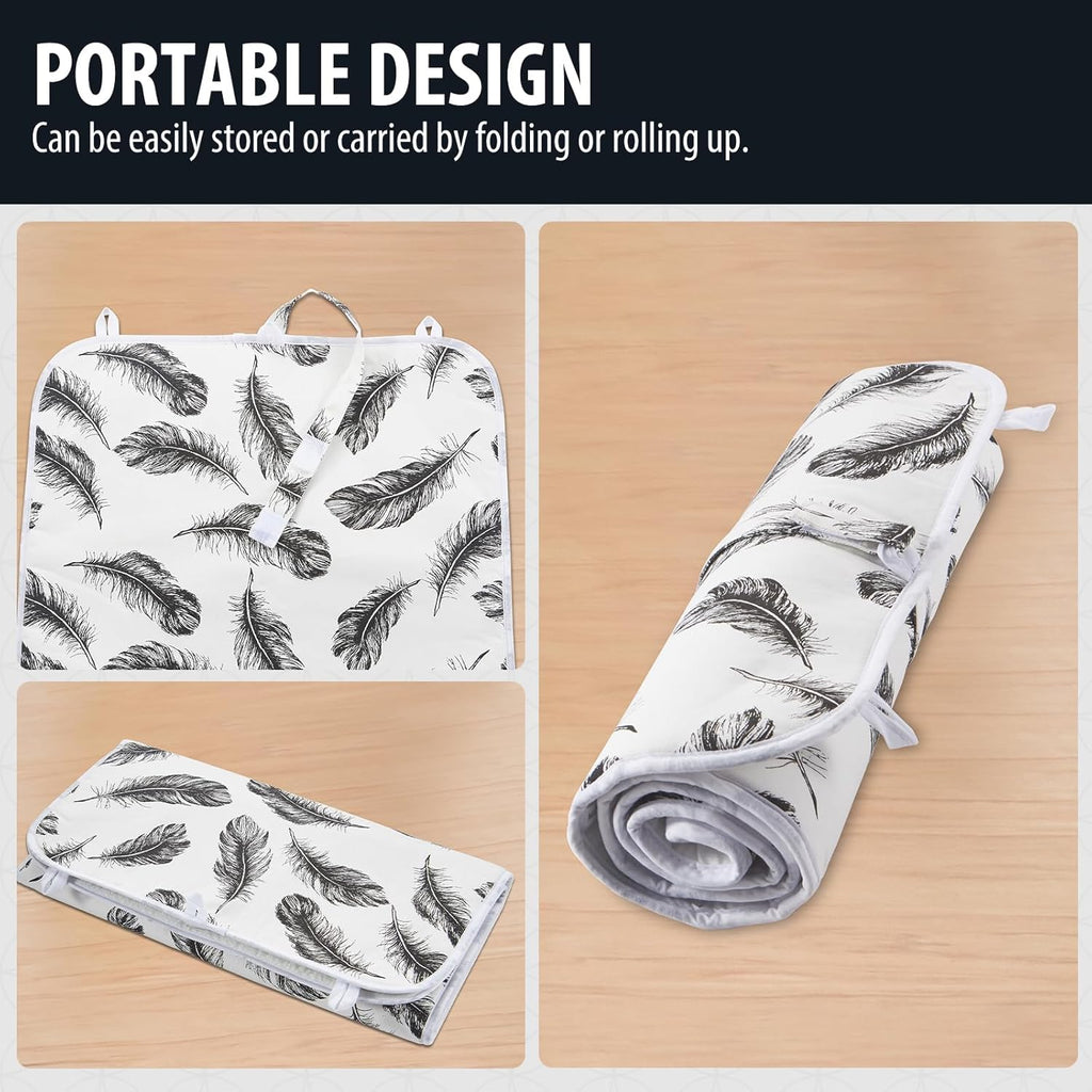 Seiritex Ironing Mat, Portable Ironing Pad 39.4 x 18.9 inch Table Top Iron Board 5 in 1 Travel Iron Blanket for Washer, Dryer, Counter top, Black Feather