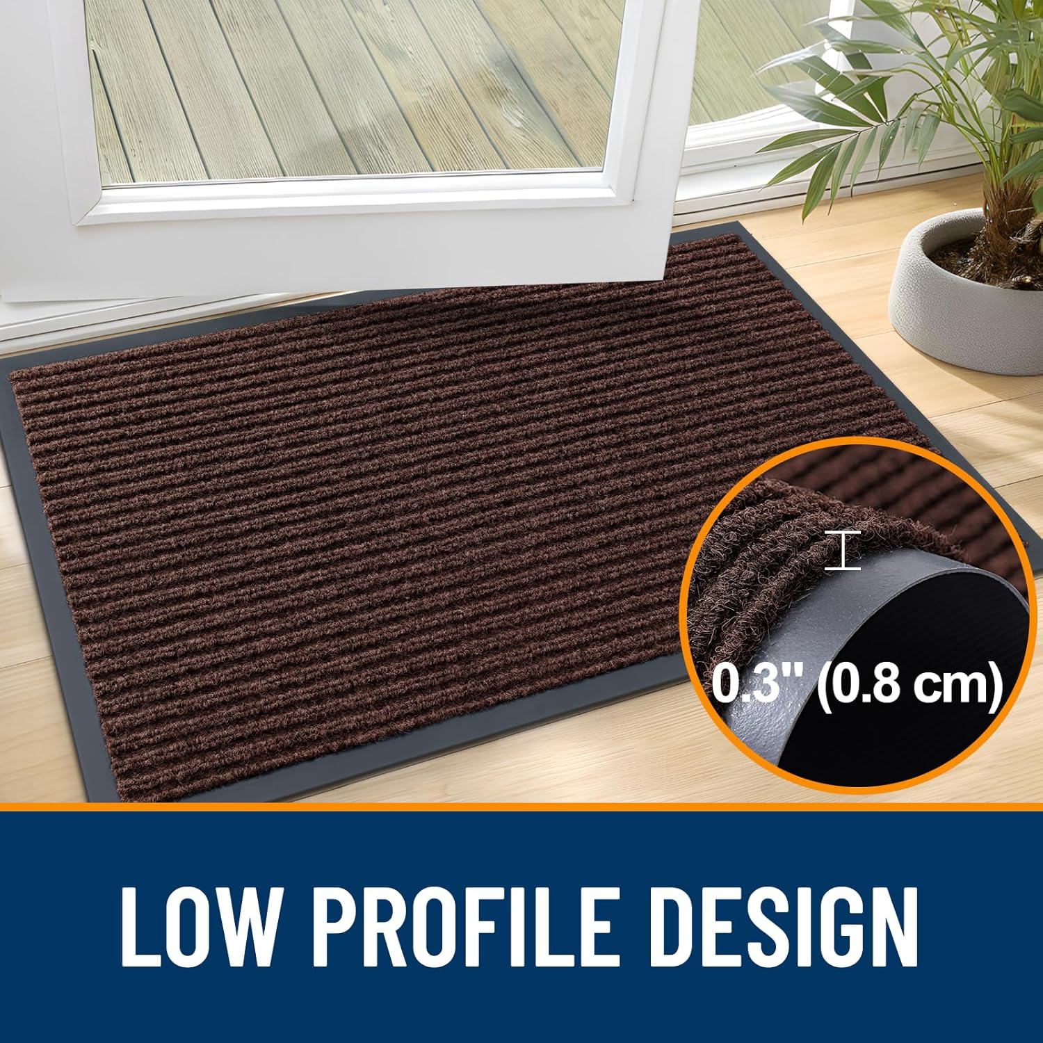 OLANLY Front Door Mat Indoor Outdoor Entrance, Waterproof Heavy Duty Doormat, Fade Resistant, Low Profile, Easy Clean Patio Porch Welcome Floor Mats for Entry, 71x47, Brown