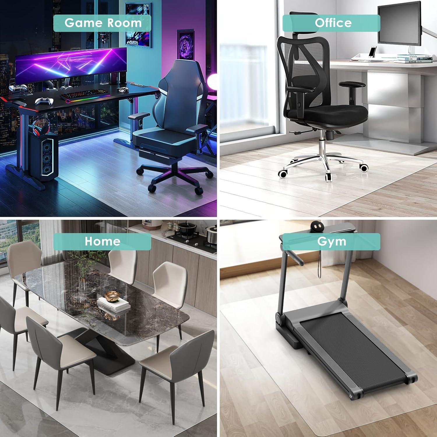 Vicwe Office Chair Mat for Hard Floor, 48"x36" Anti-Slip PVC Computer Chair Mat, Easy Glide for Chairs, Multi-Purpose Floor Protector Desk Chair Mat for Home Office