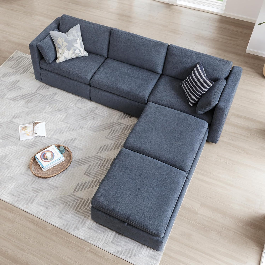 CHITA Oversized Modular Cloud Sectional Sofa Set, FSC Certified U Shaped Couch with Reversible Chaise Modular Sectional Couch, 112 inch Width,5 Seat Modular Sofa Includes 2 Storage Ottomans, Blue