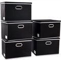PRANDOM Extra Large Collapsible Storage Bins with Lids [5-Pack] Linen Fabric Foldable Storage Baskets Boxes Organizer Containers Cube with Cover for Bedroom Closet Office Nursery (22.8x15.75x13.8)