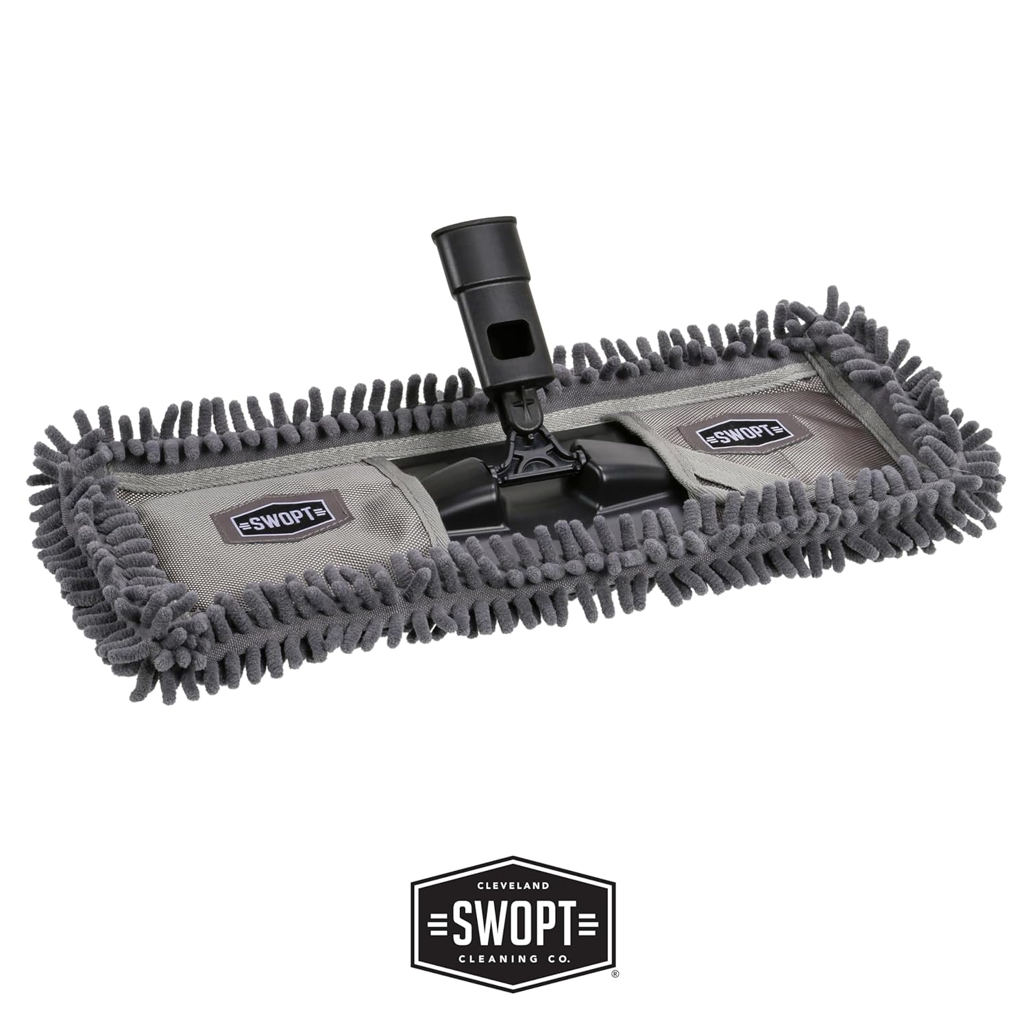 SWOPT 18” Microfiber Dust Mop, Microfiber Flexible Duster, Cotton Mop + 60" Steel Handle, Combo — Cleaning Heads With Long Handle Interchangeable With All SWOPT Cleaning Products — Machine Washable