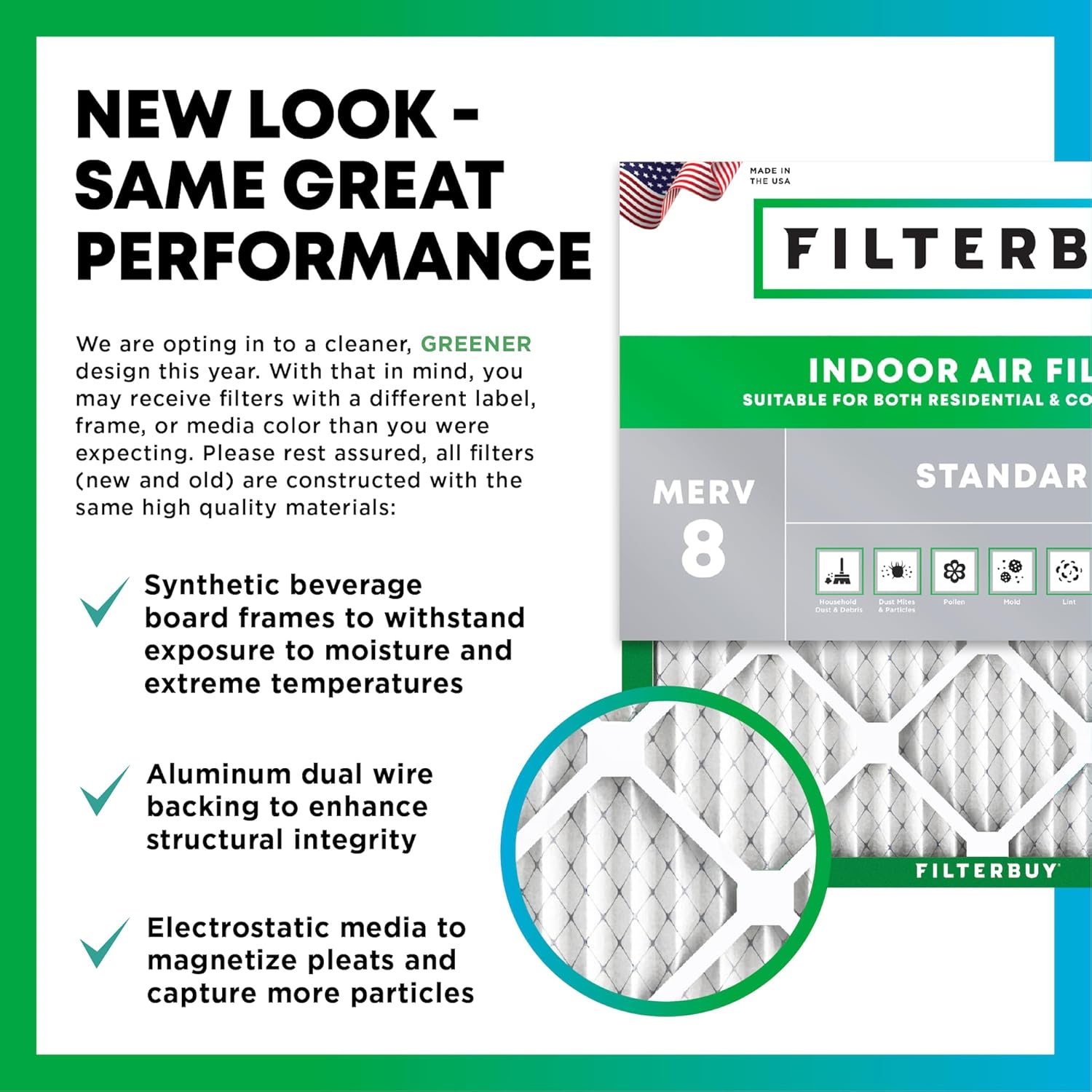Filterbuy 18x18x1 Air Filter MERV 8 (MPR 700) Dust Defense Replacement (6-Pack), Electrostatic Pleated HVAC AC Furnace Filters, Made in USA (Actual Size: 17.75 x 17.75 x 0.75)