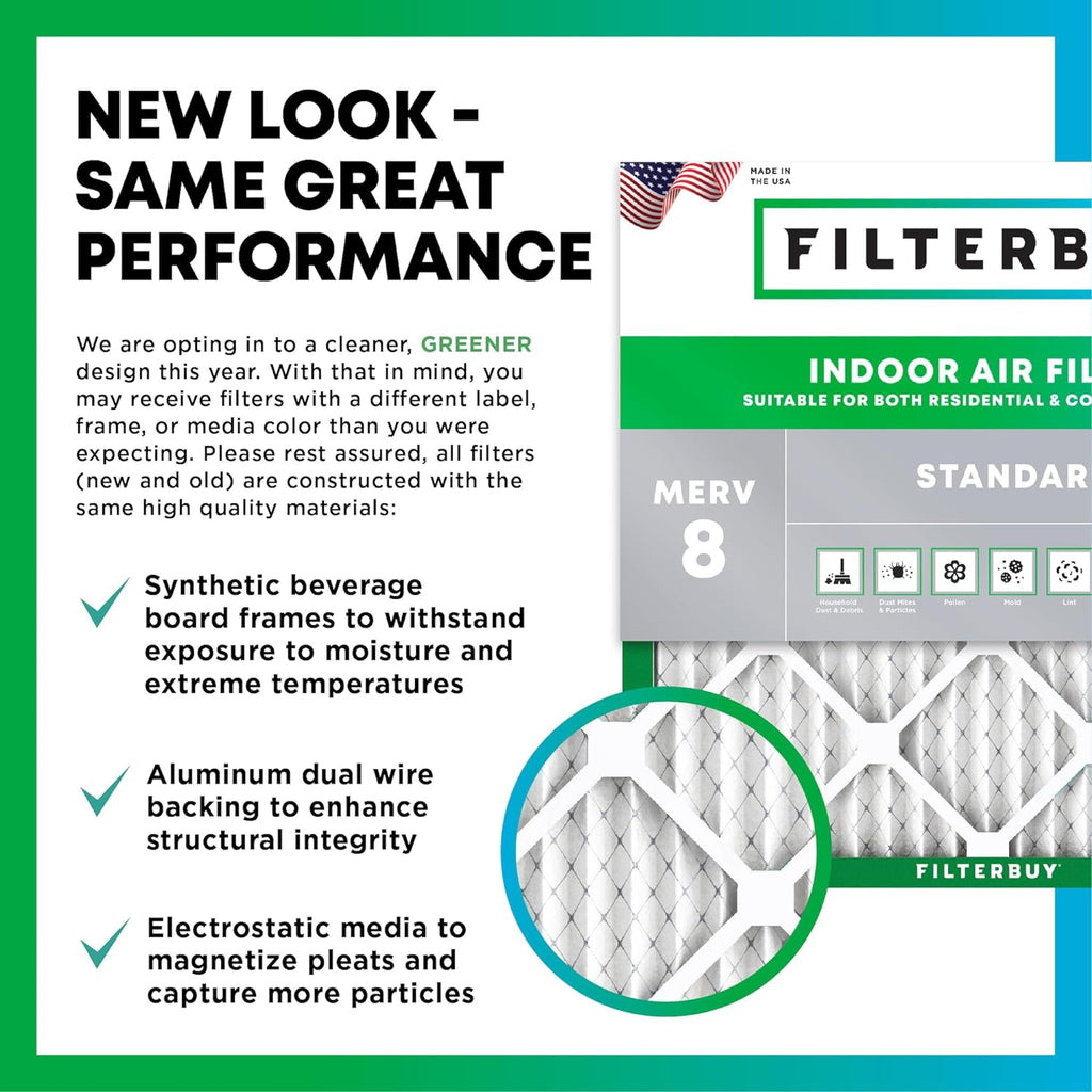 Filterbuy 18x24x4 Air Filter MERV 8 (MPR 700) Dust Defense Replacement (6-Pack), Electrostatic Pleated HVAC AC Furnace Filters, Made in USA (Actual Size: 17.50 x 23.38 x 3.63)