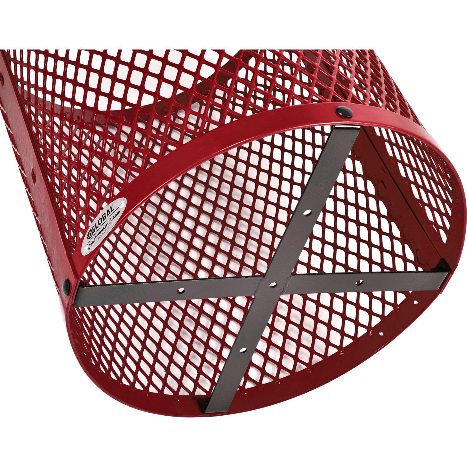 Global Industrial 36 Gallon Outdoor Steel Trash Can with Dome Lid and Raised Base, Plastic Liner and Anchor Kit Included, 23-1/2" Diameter x 43" H, Powder Coat Finish, Unassembled, Red
