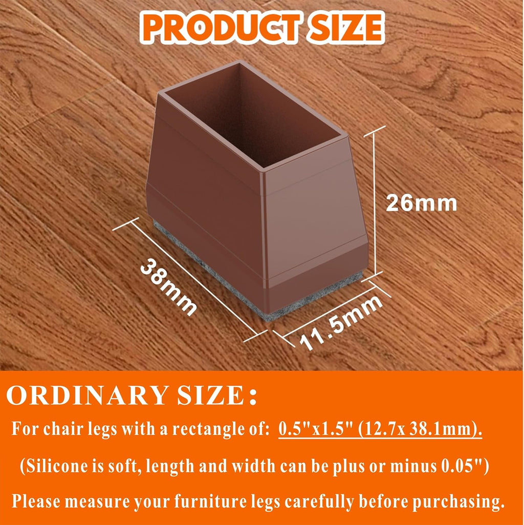 Rectangle Chair Leg Protectors for Hardwood Floors,16 PCS Silicone Covers to Protect Wood Tile Floors Felt Pads Furniture Leg Caps Reduce Noise. Easy to Move.(Brown,0.5 x 1.5 Inch,Rectangle)