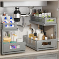 2 Pack 15.74IN-Depth Under Sink Organizer With Next-Gen Ball-Bearing Slides,2-Tier Pull Out Cabinet Storage,Height Adjustable Drawer Shelf for Bathroom,Kitchen,Laundry,Cabinet,Pantry-Gun Gray