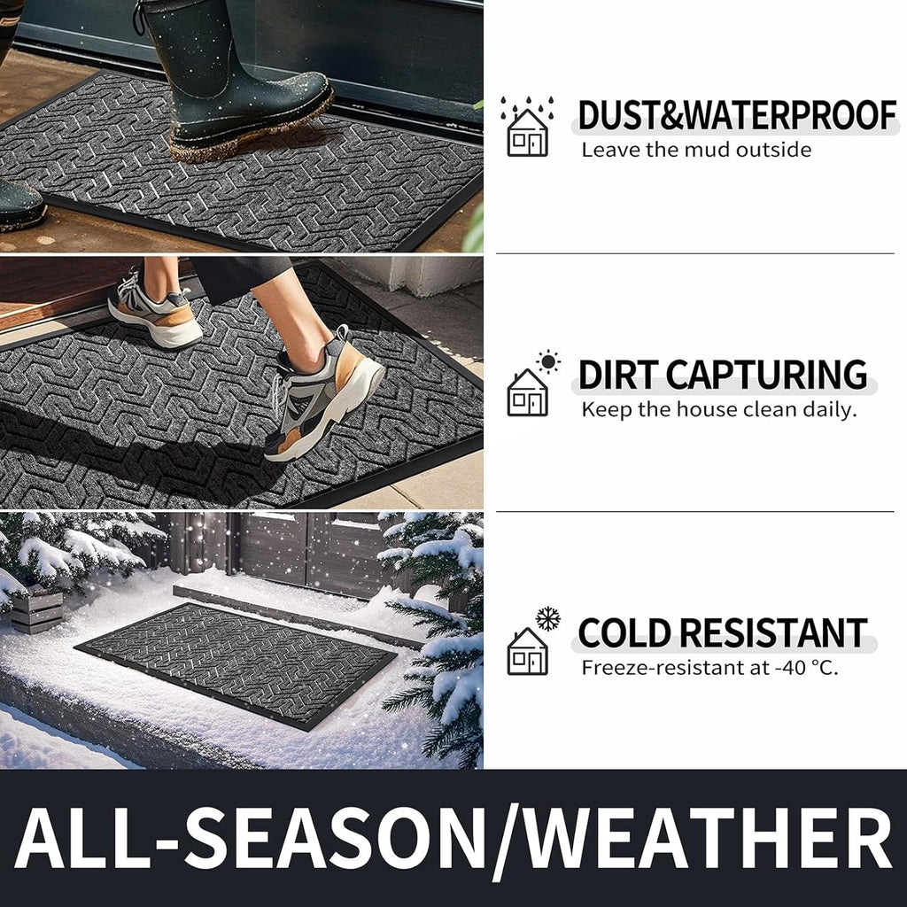 Yimobra Large Door Mat Outside Entrance 47x32, Waterproof Heavy Duty Outdoor Mats for Front Door, Non Slip Rubber Entry Mat for Garage Patio, Easy Clean, Mix Grey