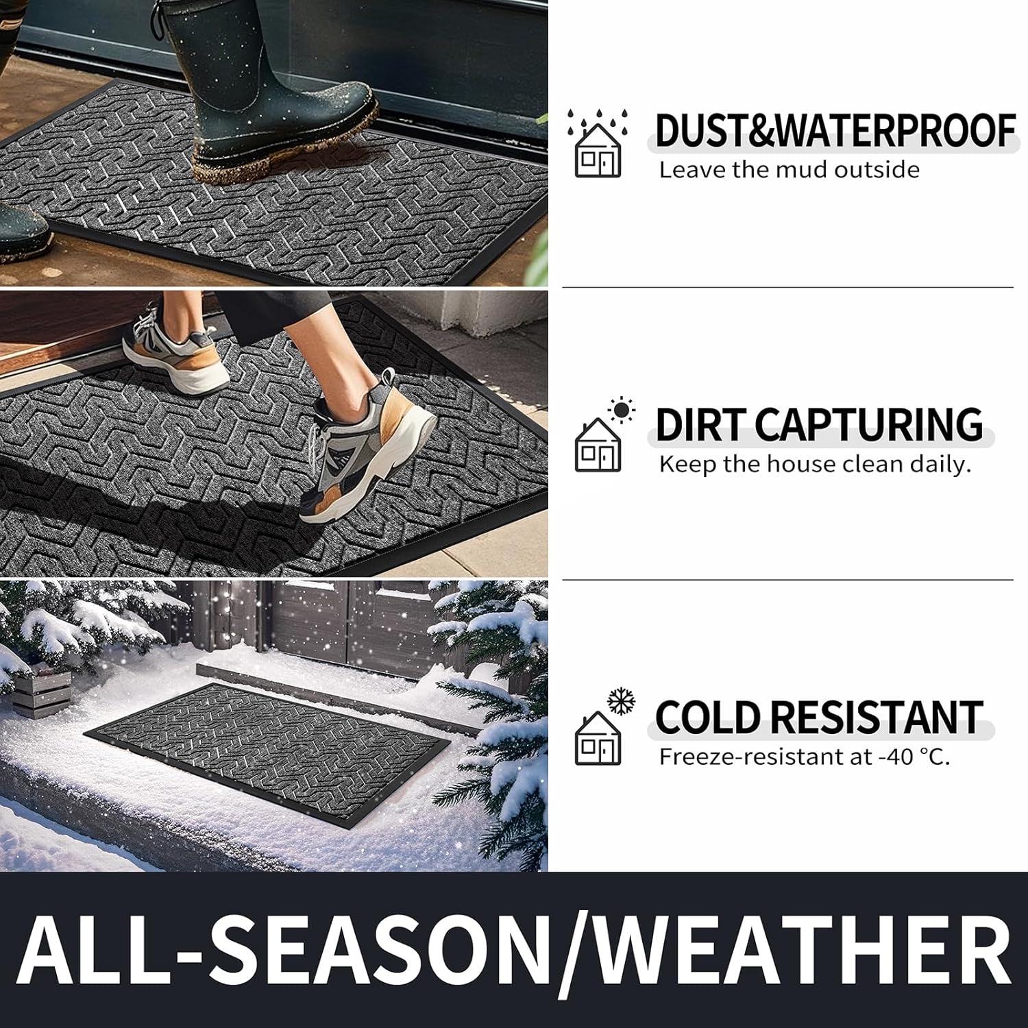 Yimobra Large Door Mat Outside Entrance 47x32, Waterproof Heavy Duty Outdoor Mats for Front Door, Non Slip Rubber Entry Mat for Garage Patio, Easy Clean, Mix Grey