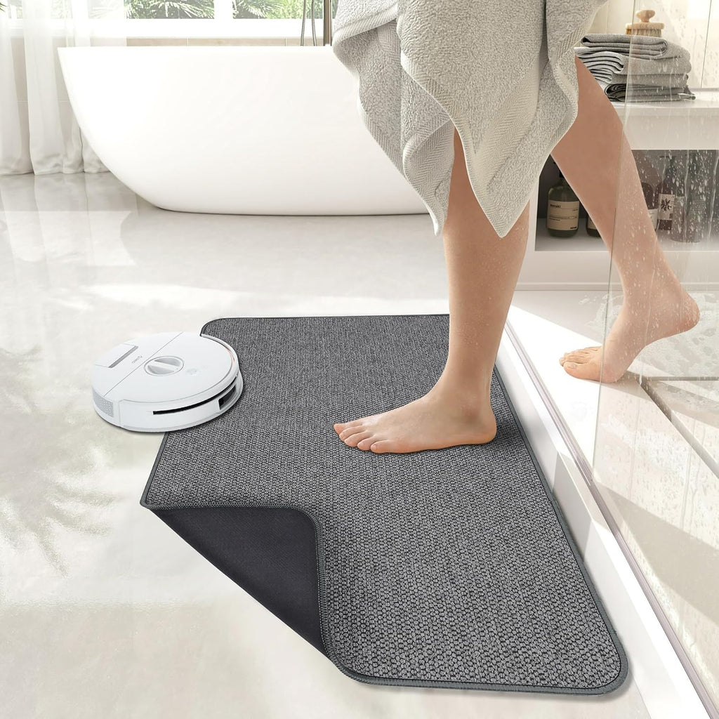 Bath Mat,Ultra Thin Bathroom Rugs,Rubber Bath Mats for Bathroom,No Slip Bath Rug,Quick Dry,Machine Washable,Low Pile,Absorbent,Shower Outside,Sink,Home Decor Accessories.Dark Grey,1'8"x2'8"(20x32inch)