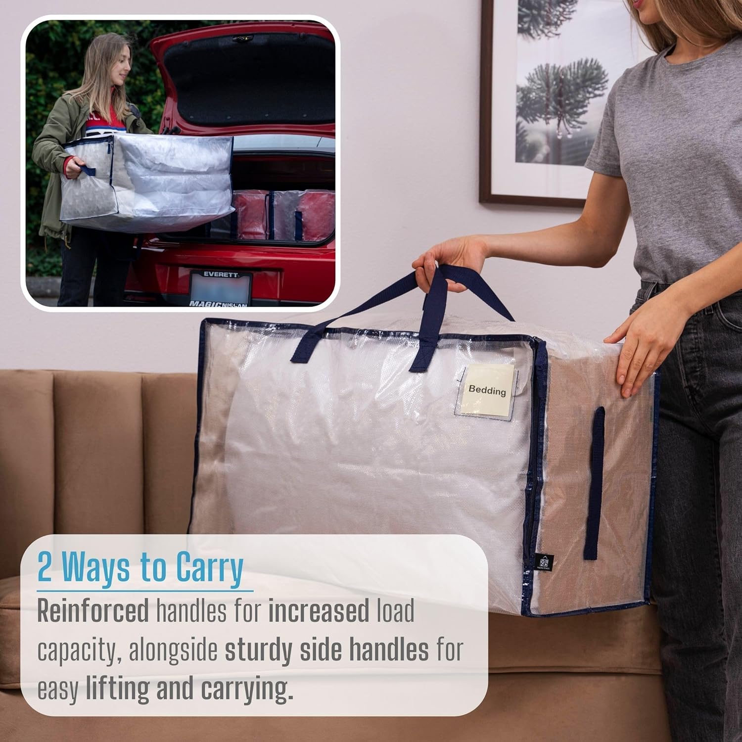 VENO 8 Pack Moving and Storage Bags, Heavy Duty, Alternative to Moving Boxes, Large Packing Totes Supplies for College Dorm Room with Zipper for Clothes, Wide Open Design (Clear, 8 Pack)