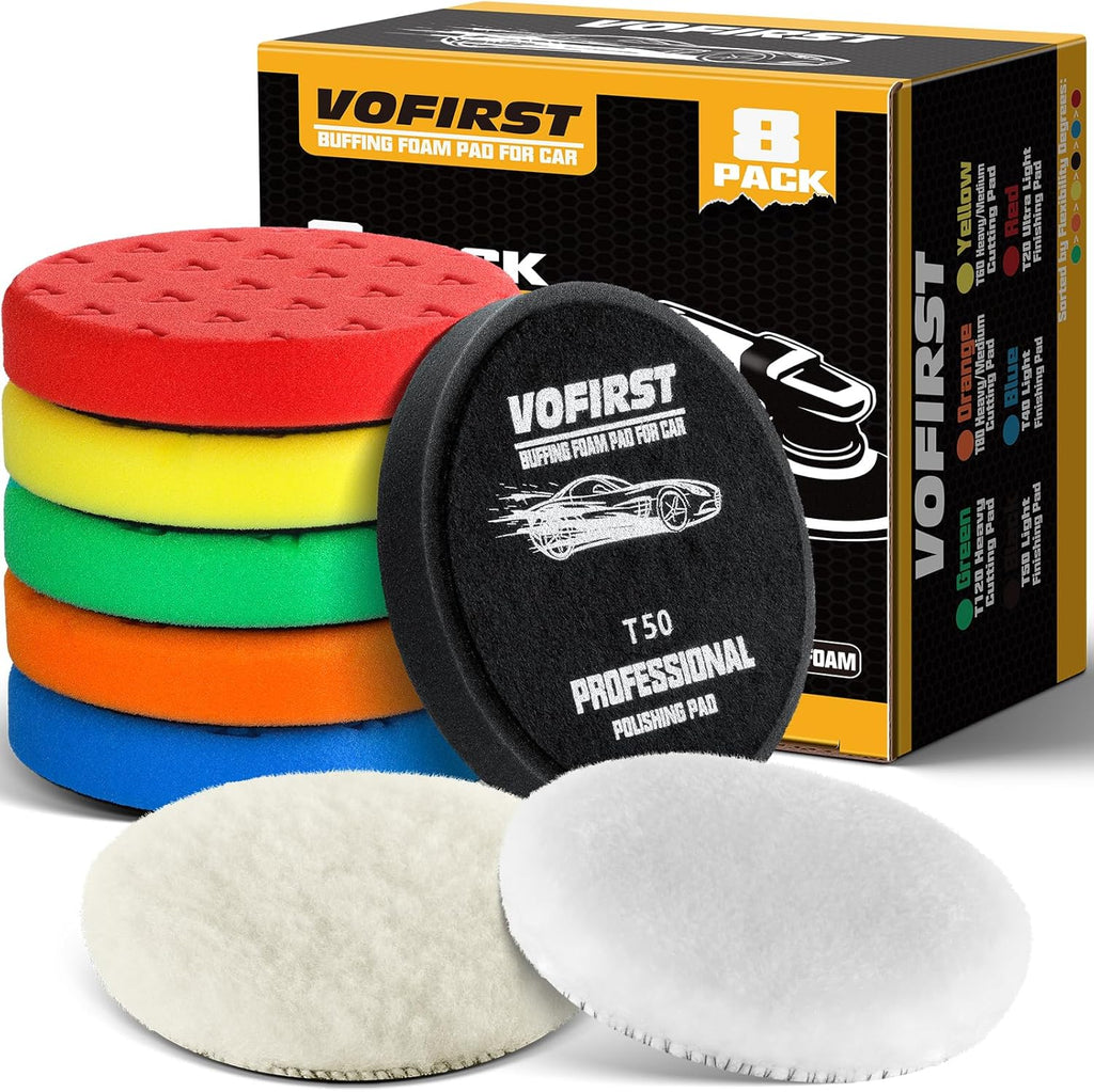 8 Pcs Polishing Pads, Buffing Pads 5.5 Inch 138mm for 5 Inch Backing Plate, High-Density & Reusable Buffing Sponge Pads and Woolen Pads Cutting Polishing Pad Kit for Car Buffer Polisher & Waxing
